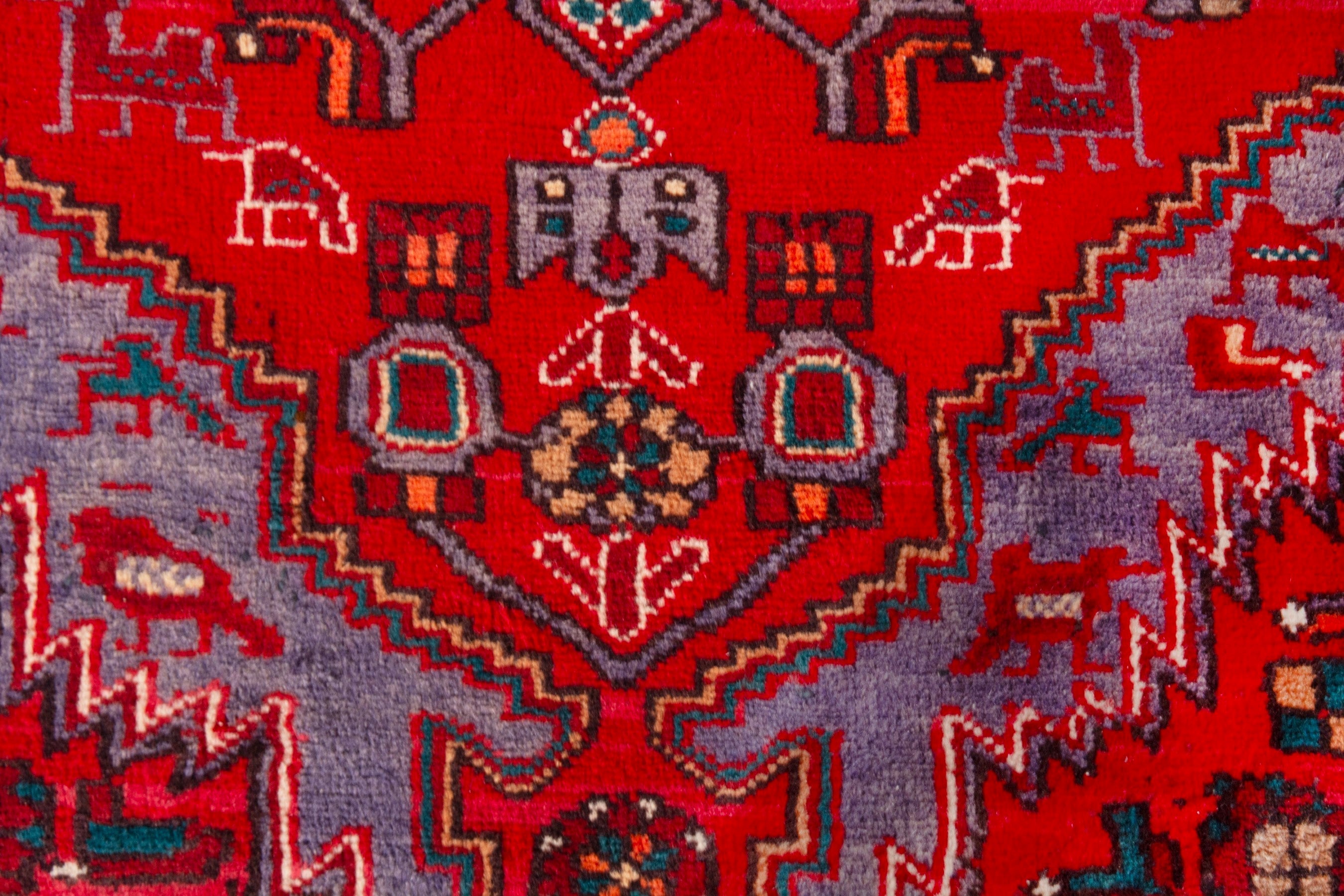 Persian Zanjan area rug in deep red and faded red, view 14 of 19
