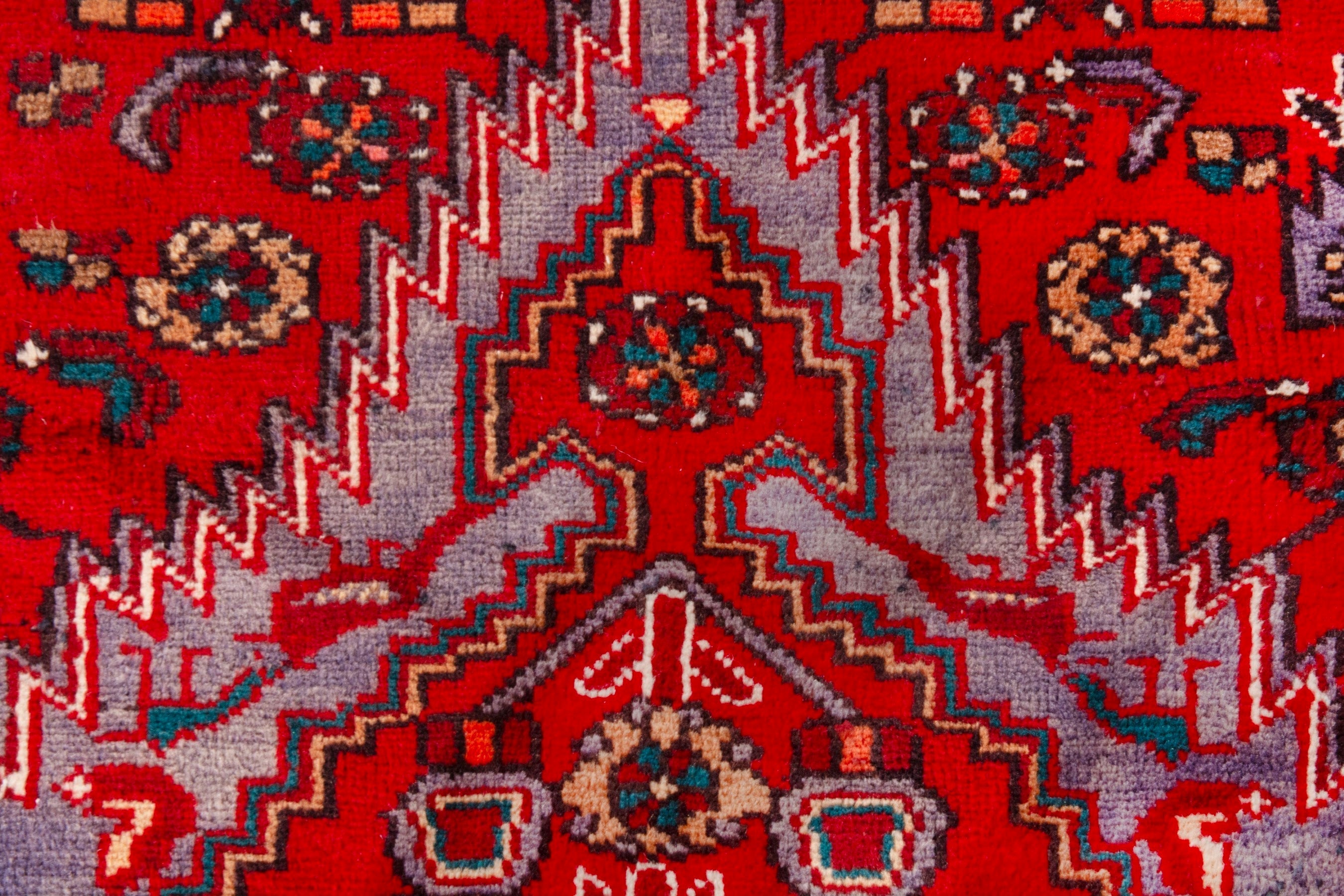 Persian Zanjan area rug in deep red and faded red, view 15 of 19