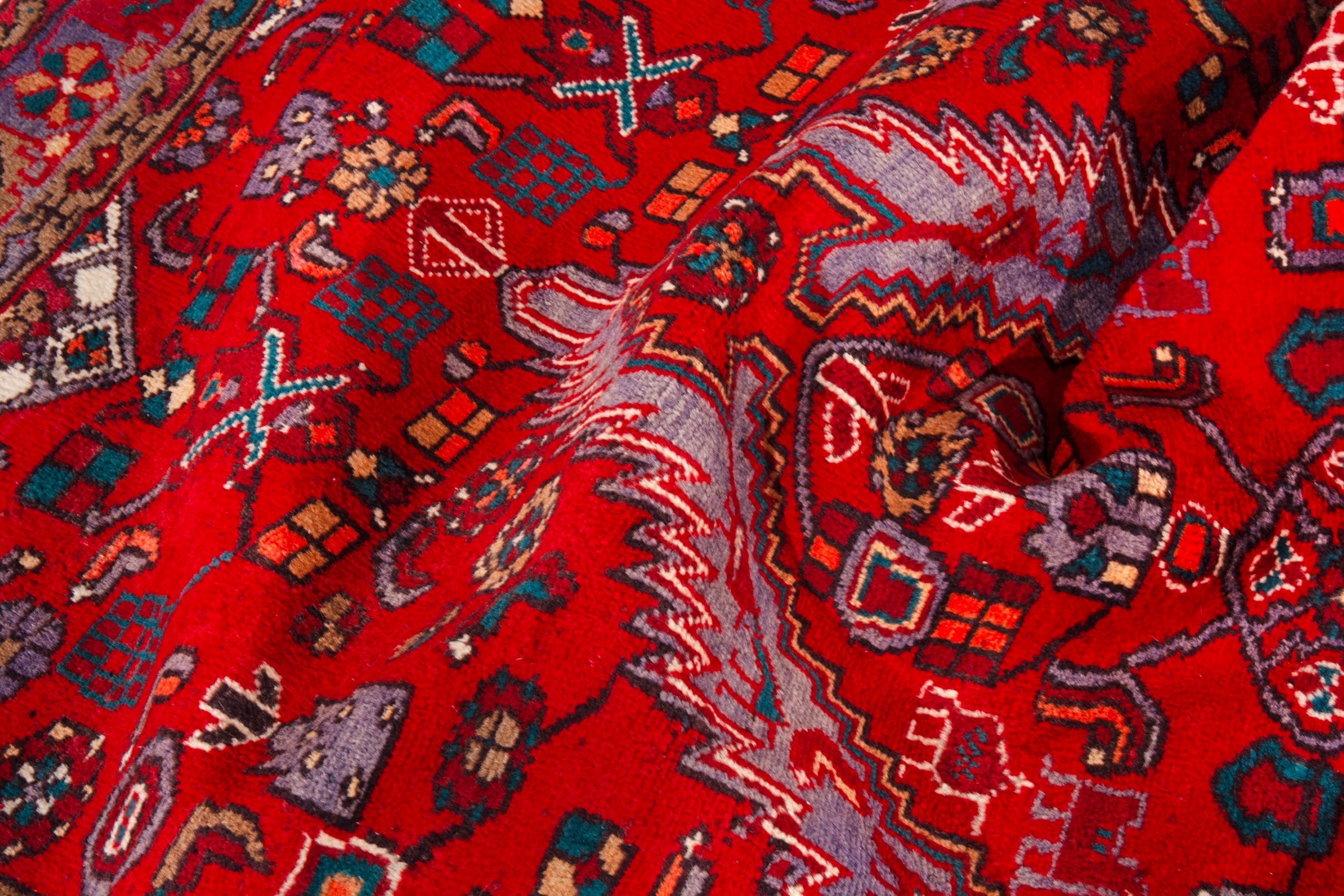 Persian Zanjan area rug in deep red and faded red, view 16 of 19