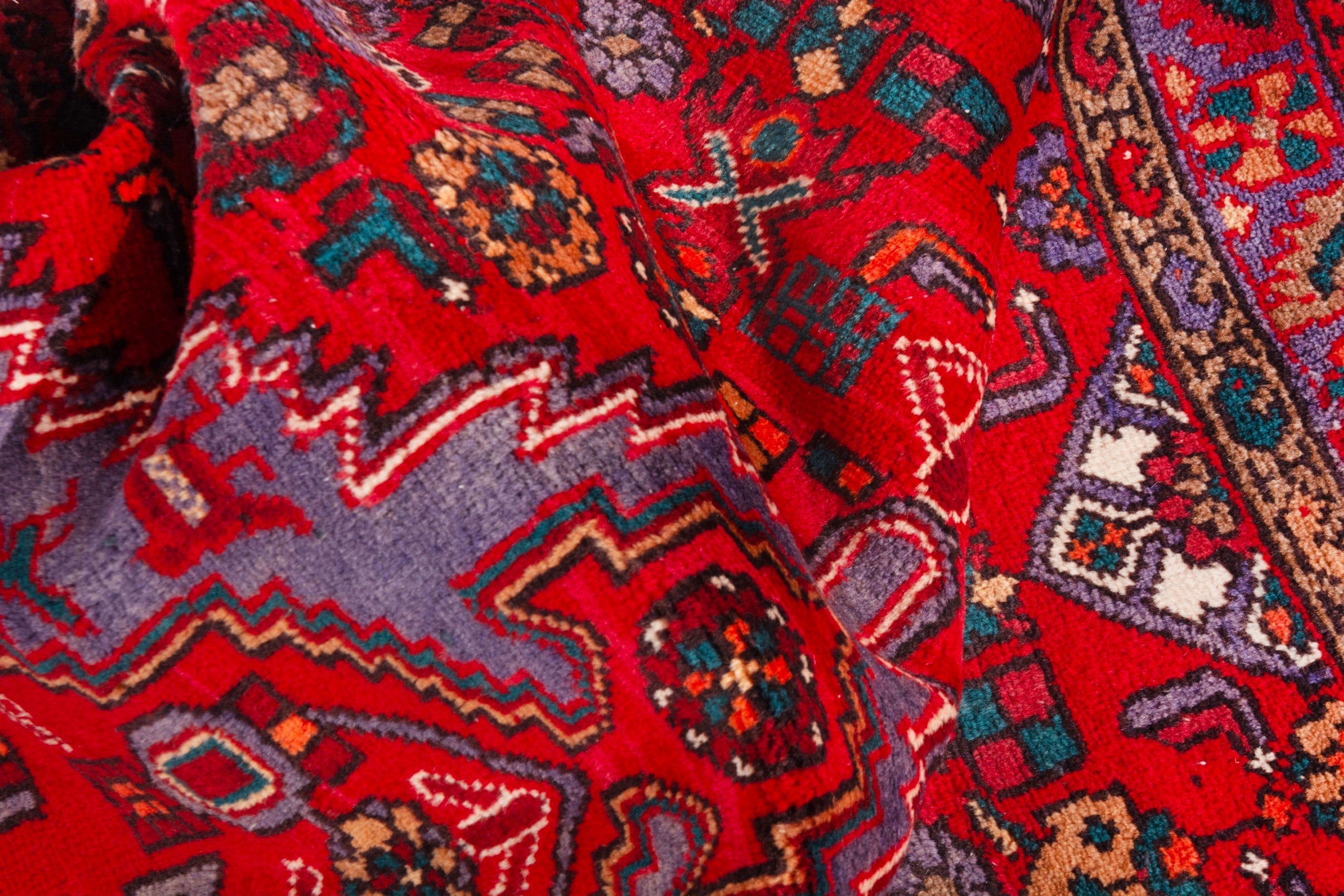 Persian Zanjan area rug in deep red and faded red, view 17 of 19