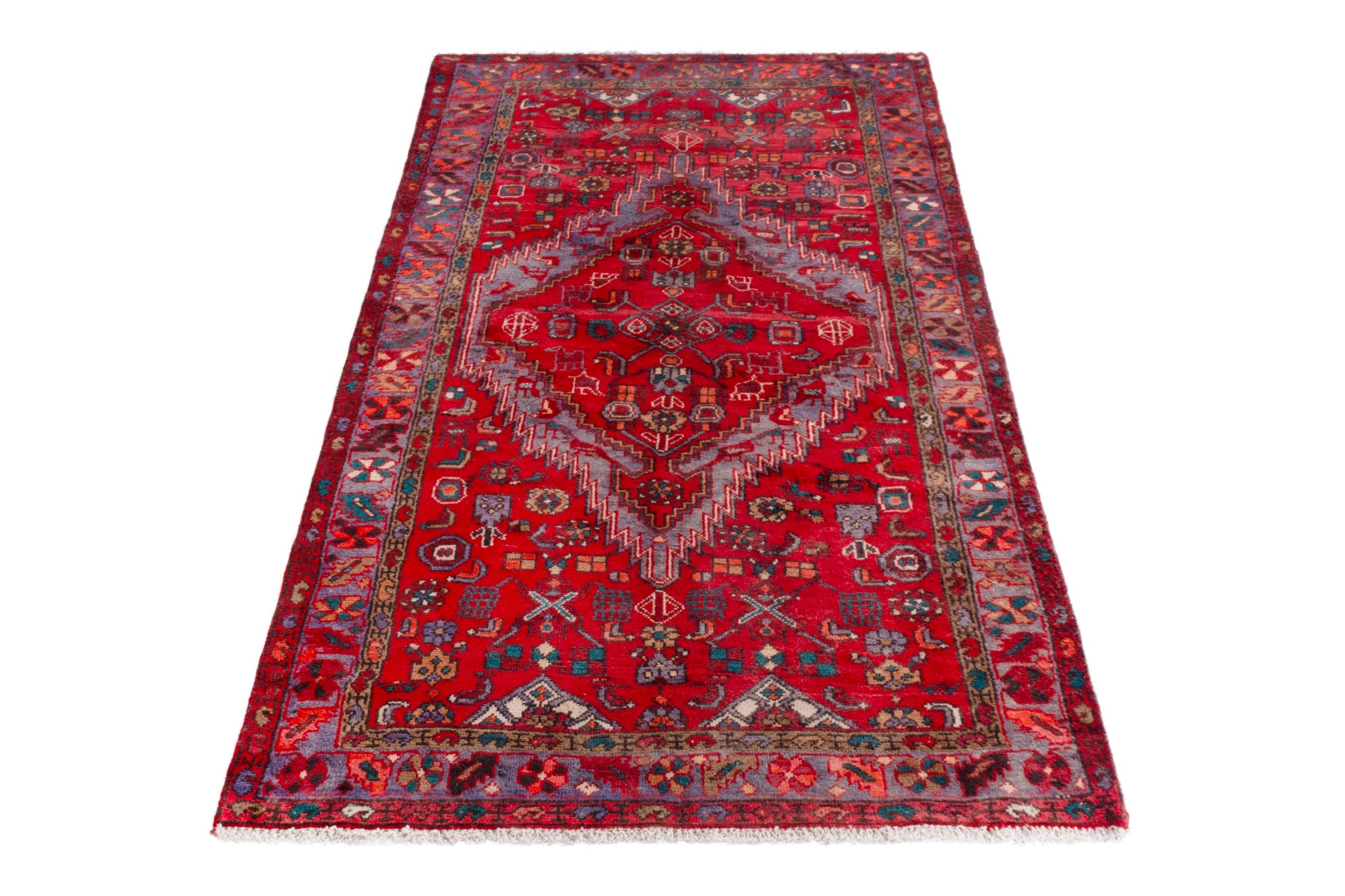Persian Zanjan area rug in deep red and faded red, view 2 of 19