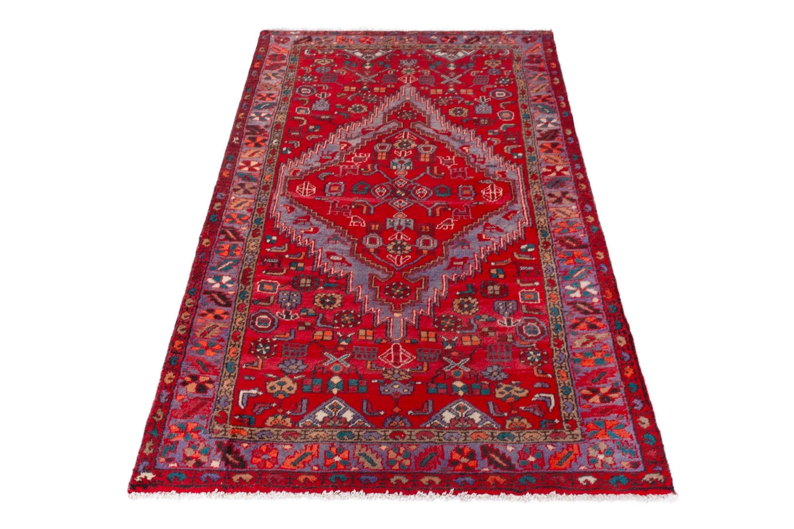 Persian Zanjan area rug in deep red and faded red, view 3 of 19