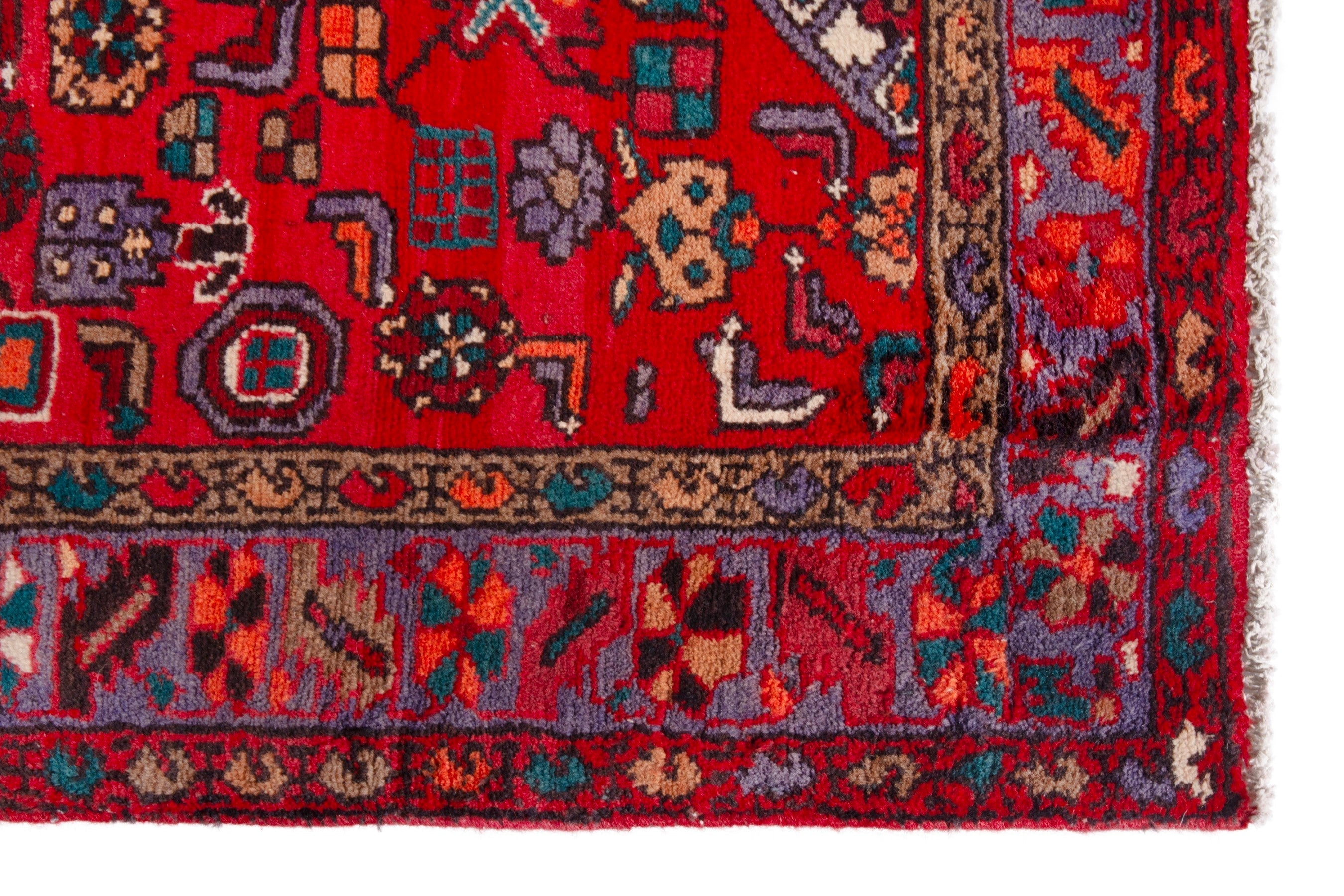 Persian Zanjan area rug in deep red and faded red, view 10 of 19
