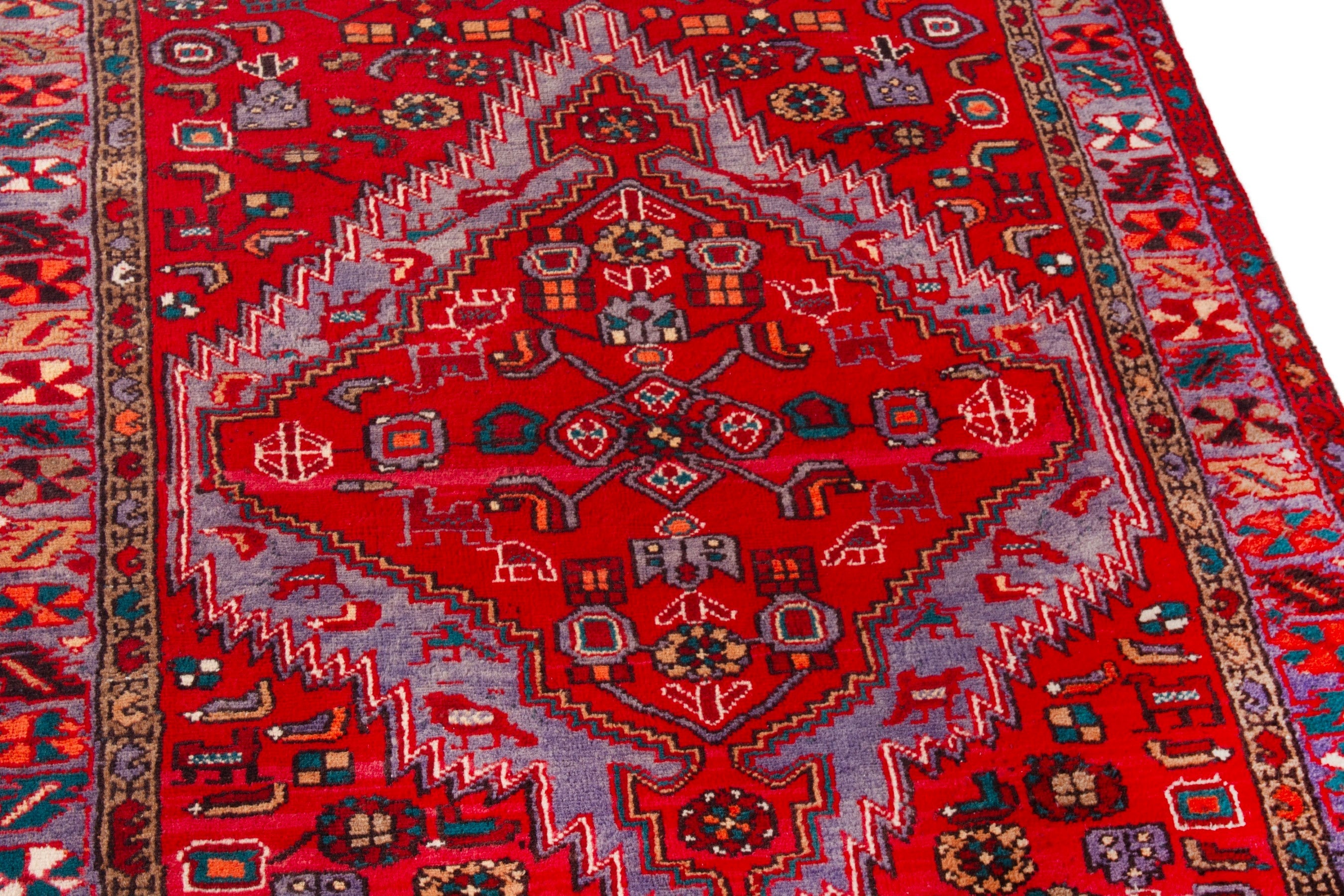 Persian Zanjan area rug in deep red and faded red, view 9 of 19