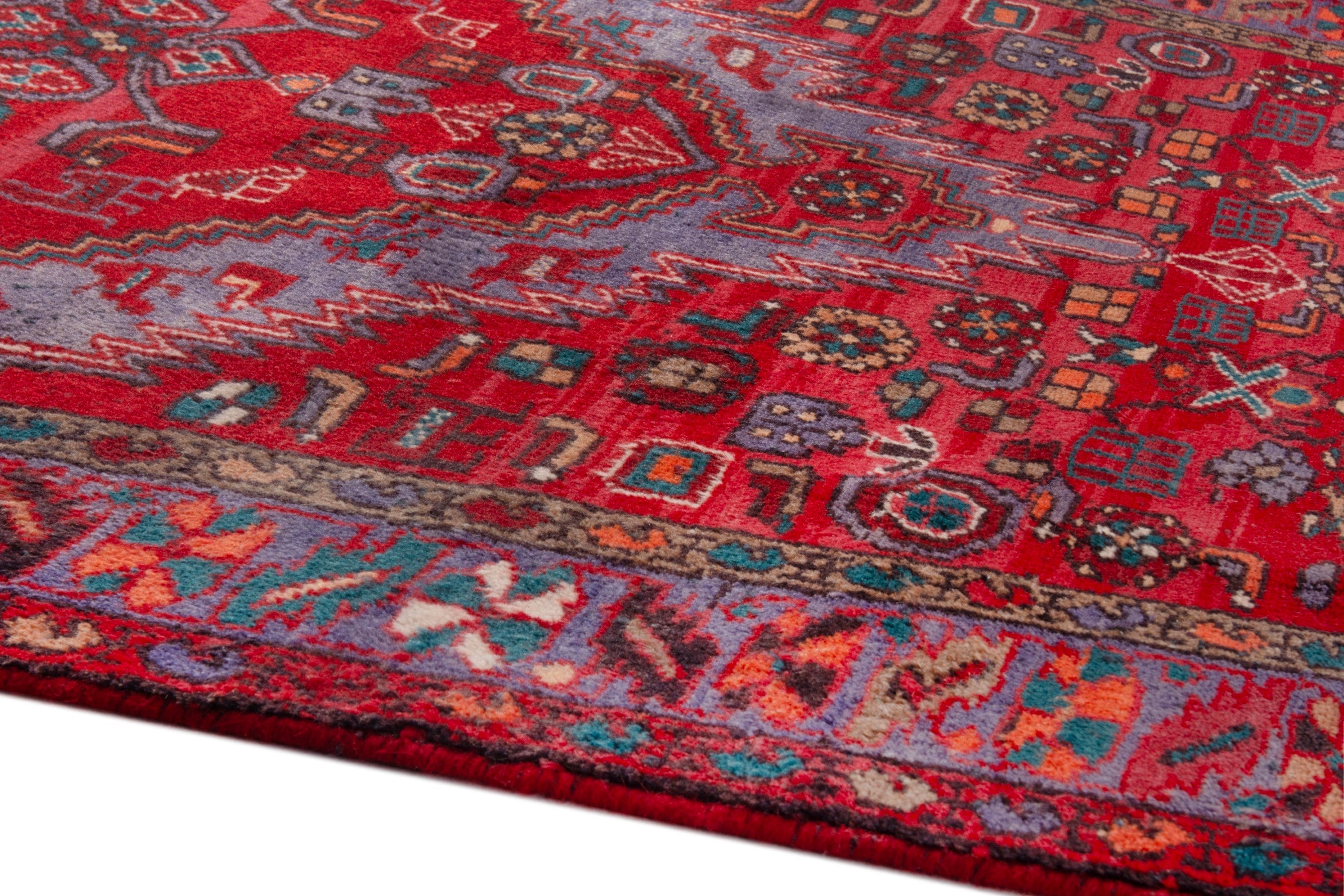 Persian Zanjan area rug in deep red and faded red, view 5 of 19
