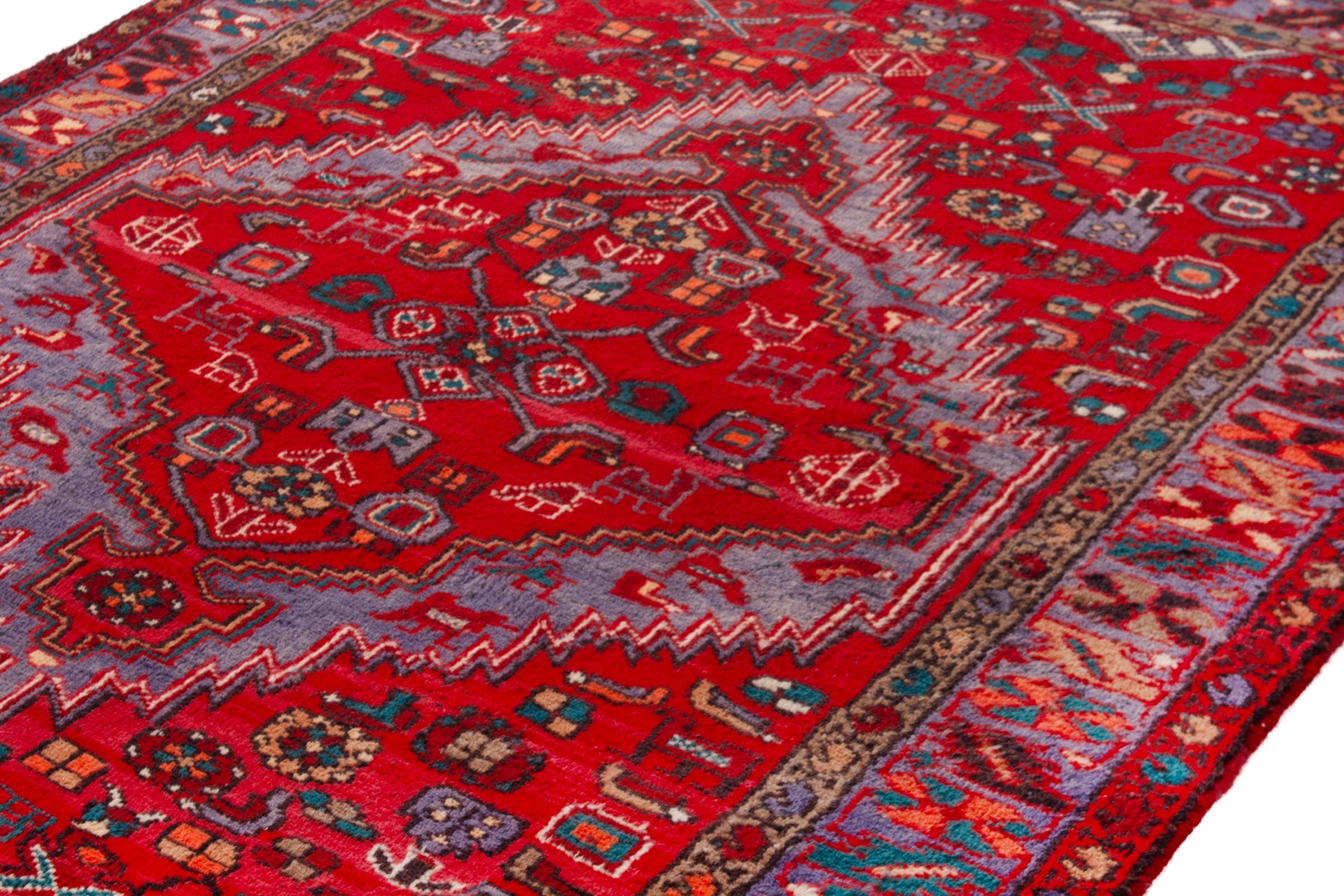 Persian Zanjan area rug in deep red and faded red, view 7 of 19