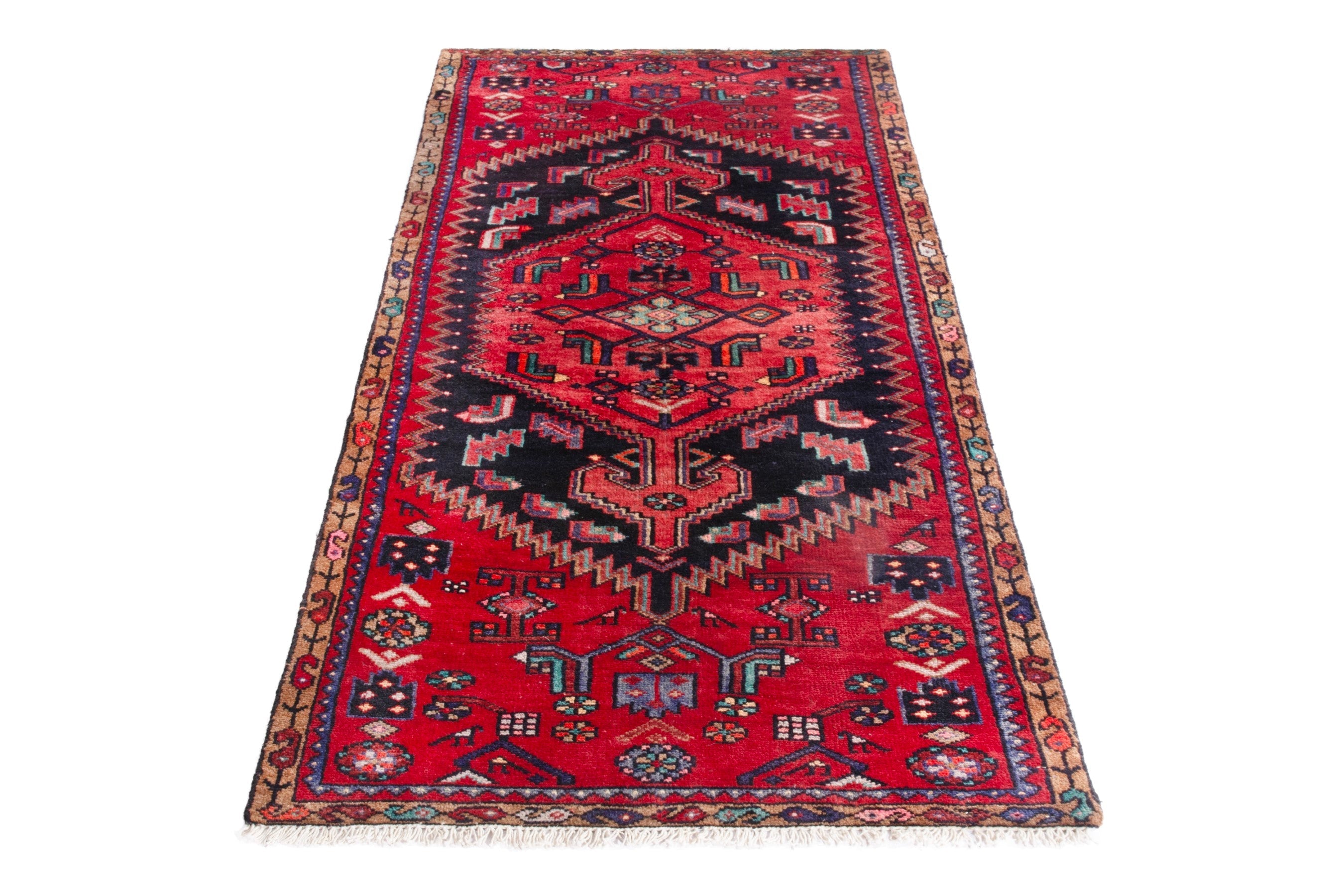 Persian Zanjan runner rug in deep red and burgundy, view 2 of 19