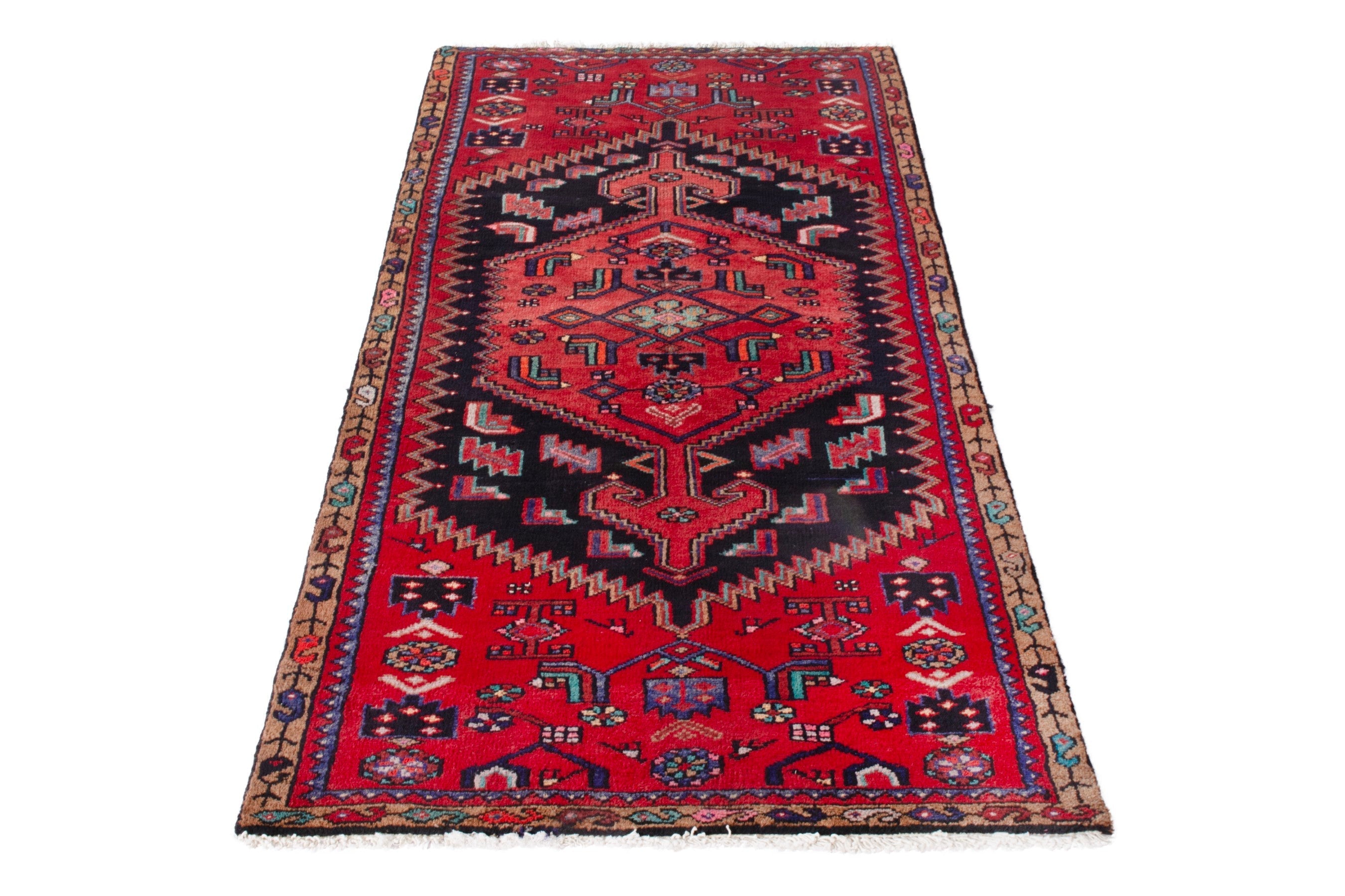Persian Zanjan runner rug in deep red and burgundy, view 3 of 19