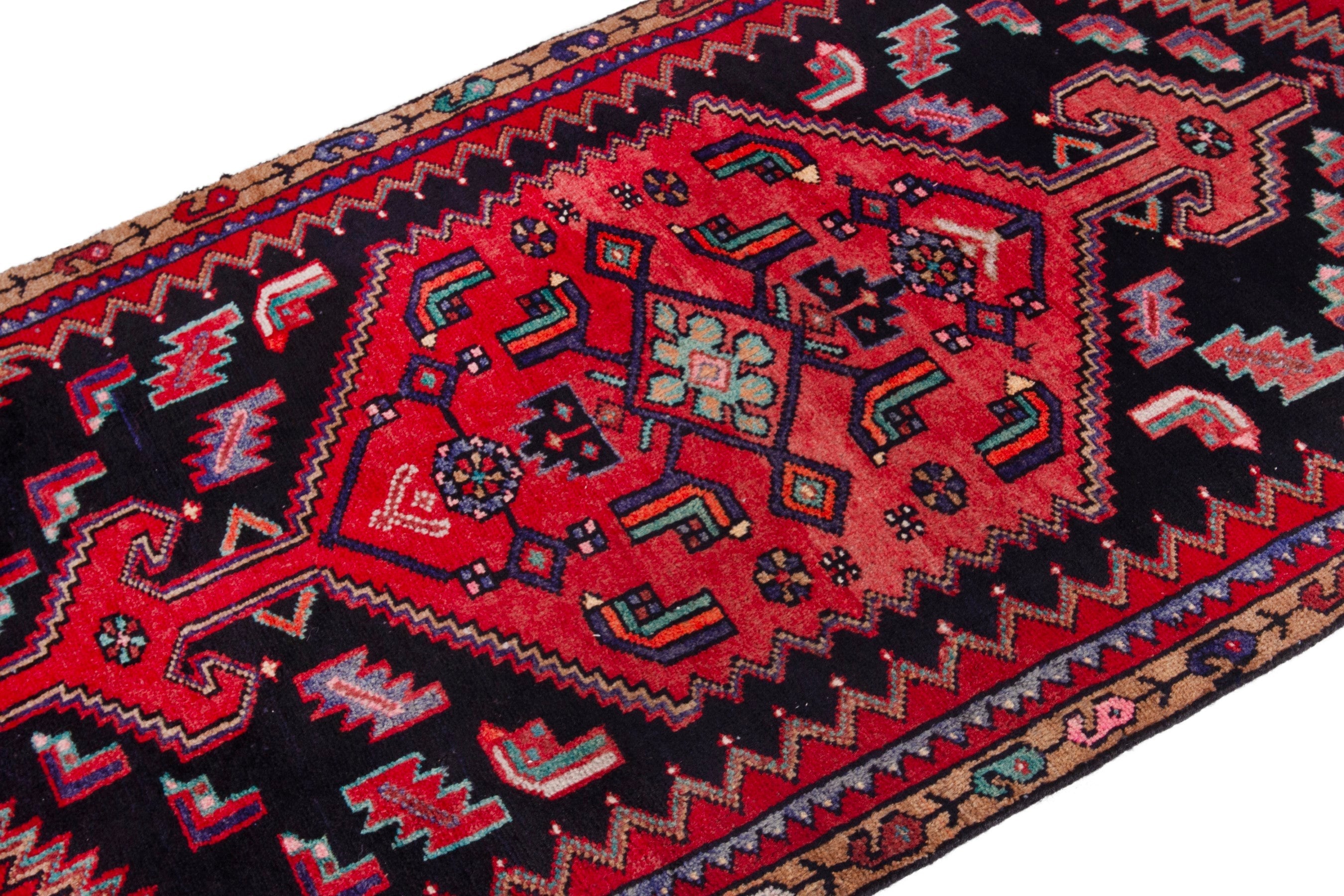 Persian Zanjan runner rug in deep red and burgundy, view 6 of 19