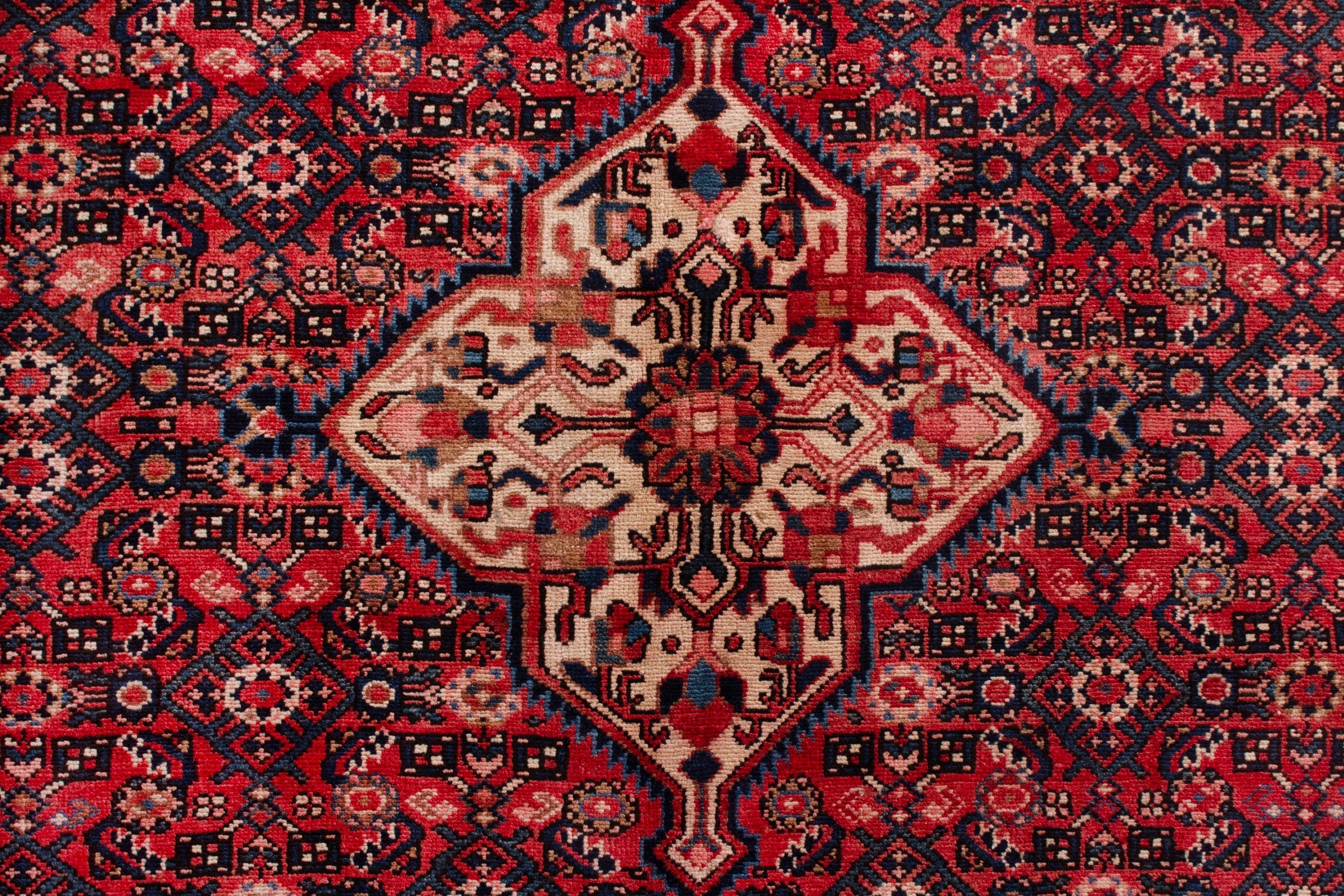 Persian Hosseinabad area rug in deep red and cream, view 12 of 21