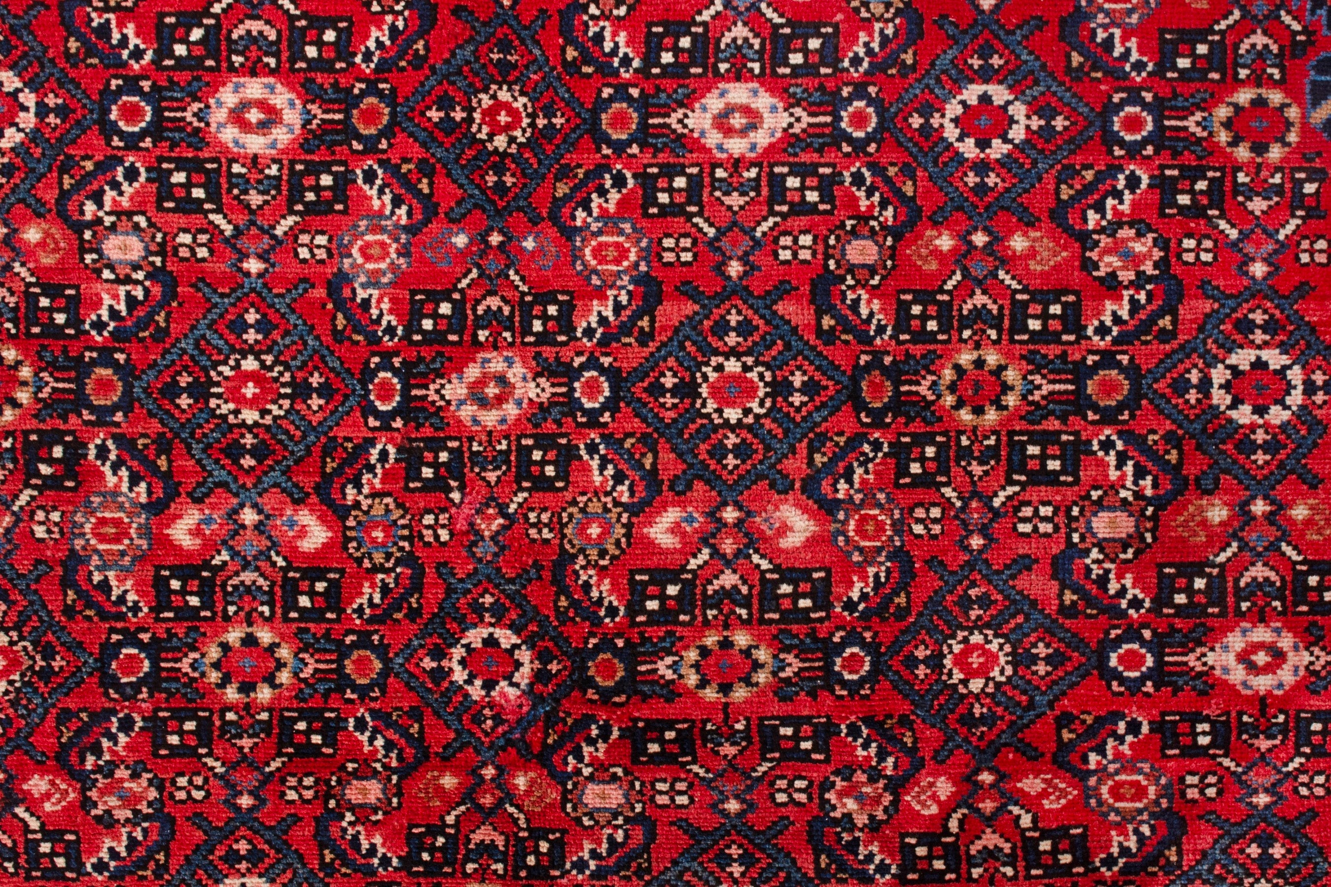 Persian Hosseinabad area rug in deep red and cream, view 14 of 21