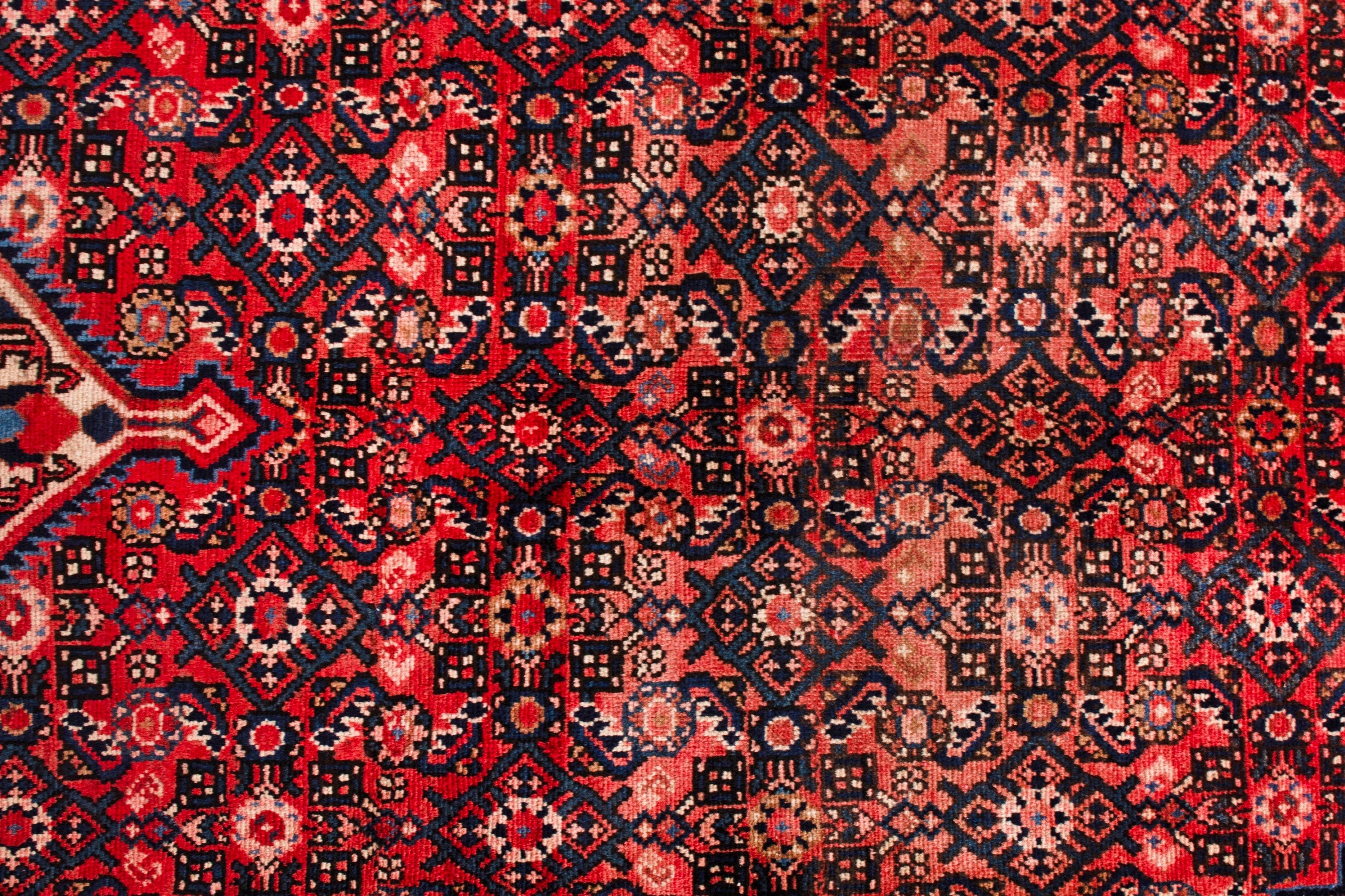 Persian Hosseinabad area rug in deep red and cream, view 16 of 21