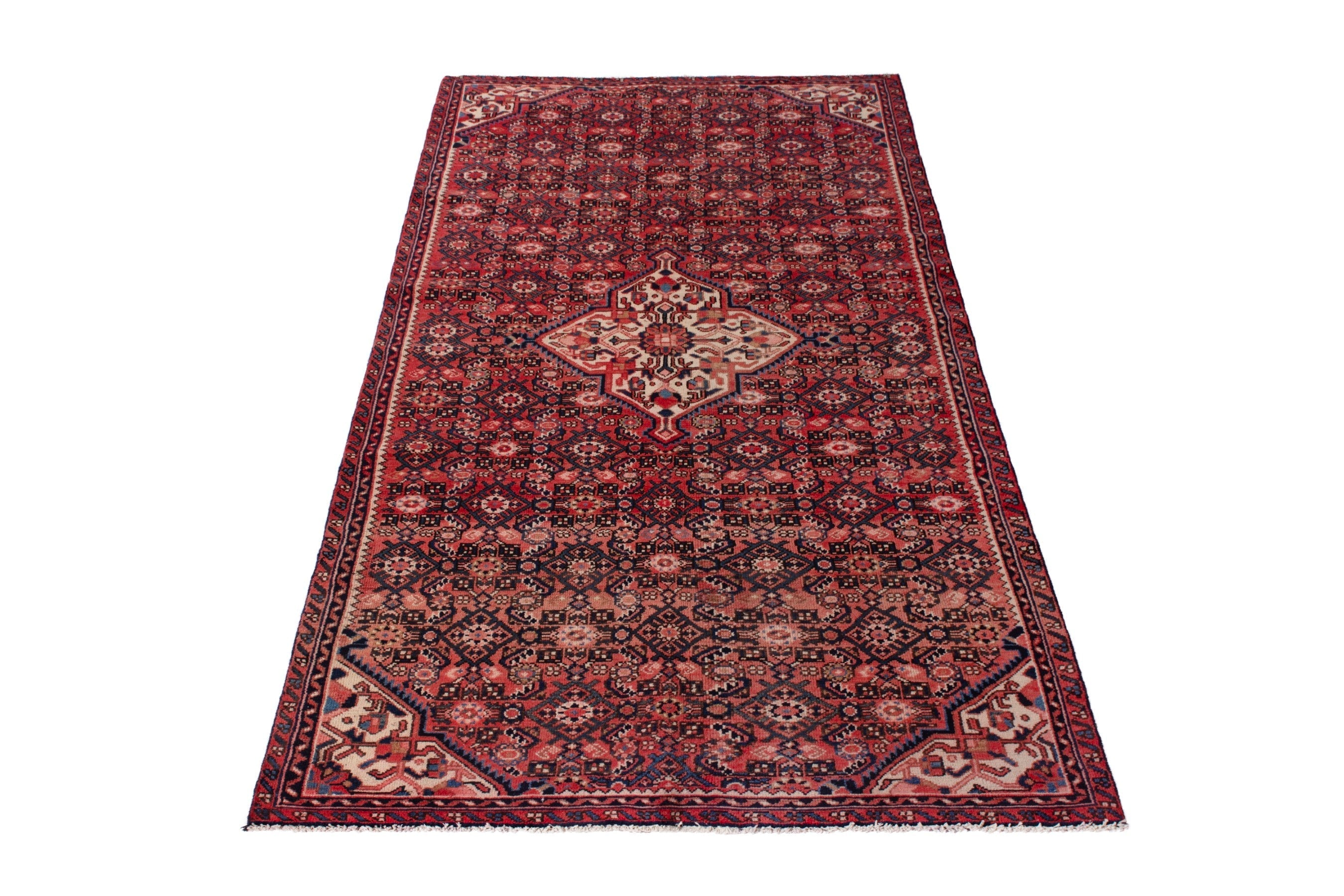Persian Hosseinabad area rug in deep red and cream, view 3 of 21