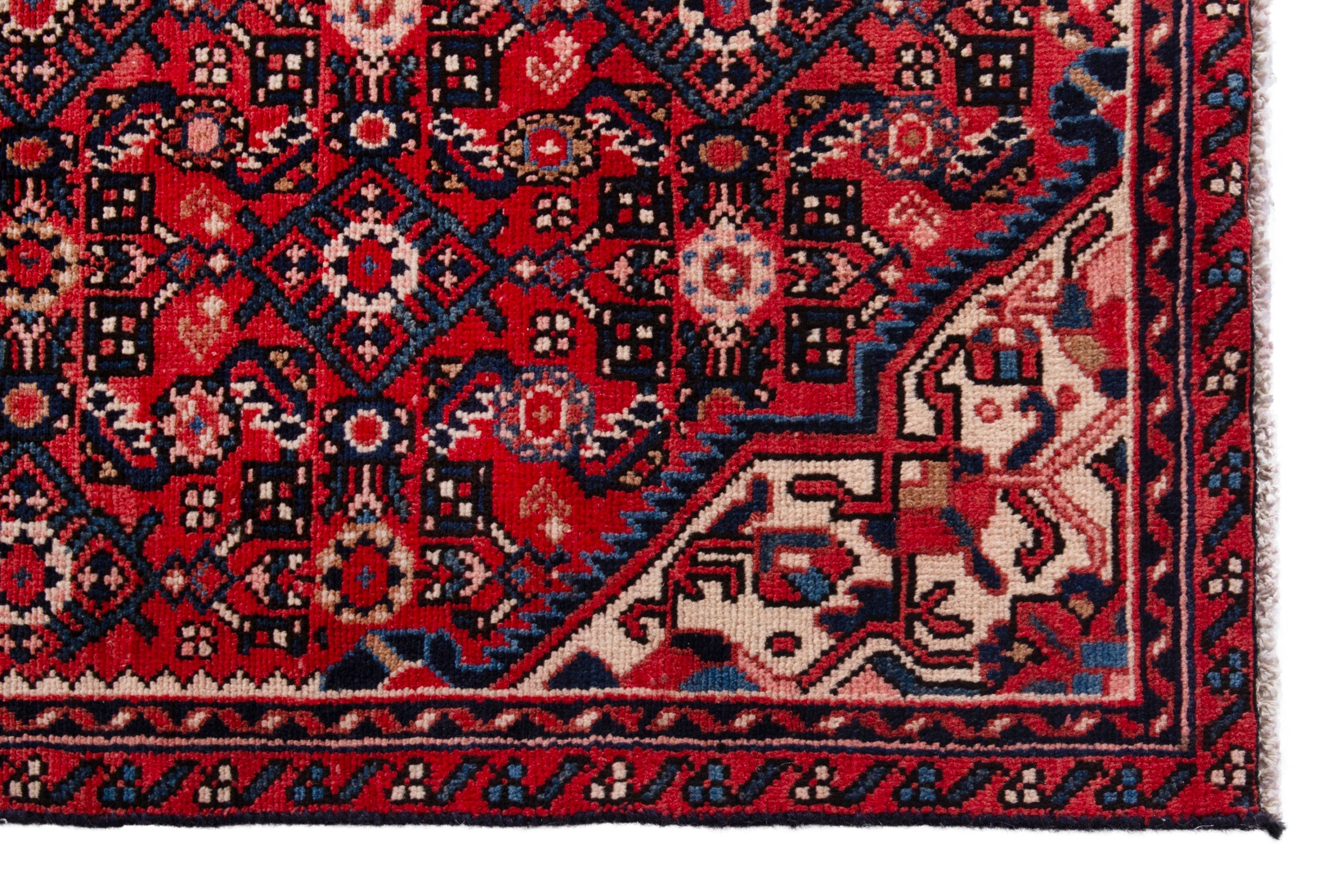 Persian Hosseinabad area rug in deep red and cream, view 9 of 21