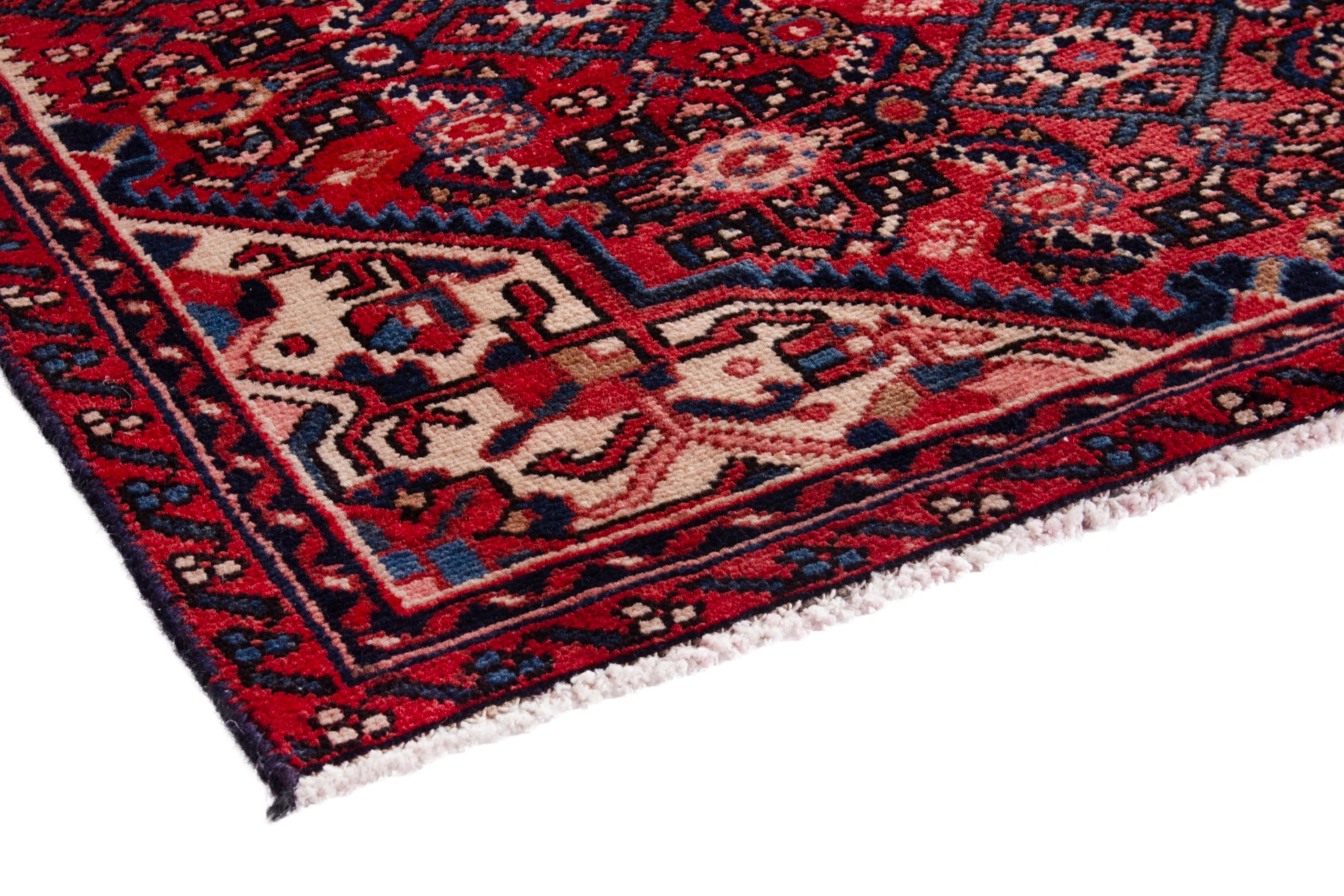Persian Hosseinabad area rug in deep red and cream, view 4 of 21