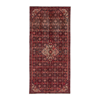 Persian Hossein Abad runner rug in deep red and cream, 4'5" x 10'