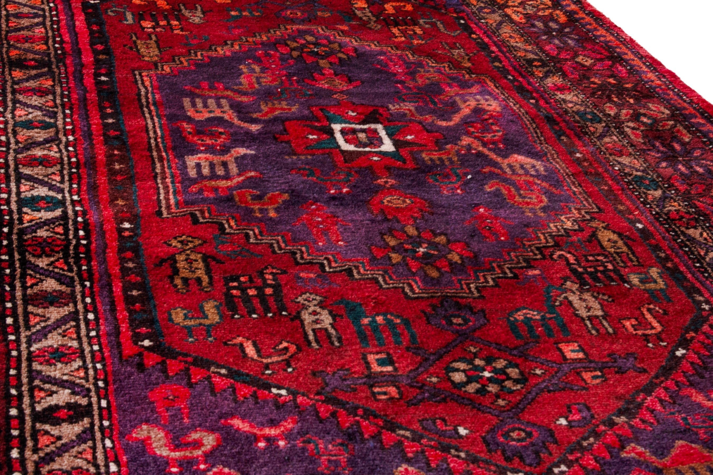 Persian Zanjan accent rug in deep red and burgundy, view 8 of 20