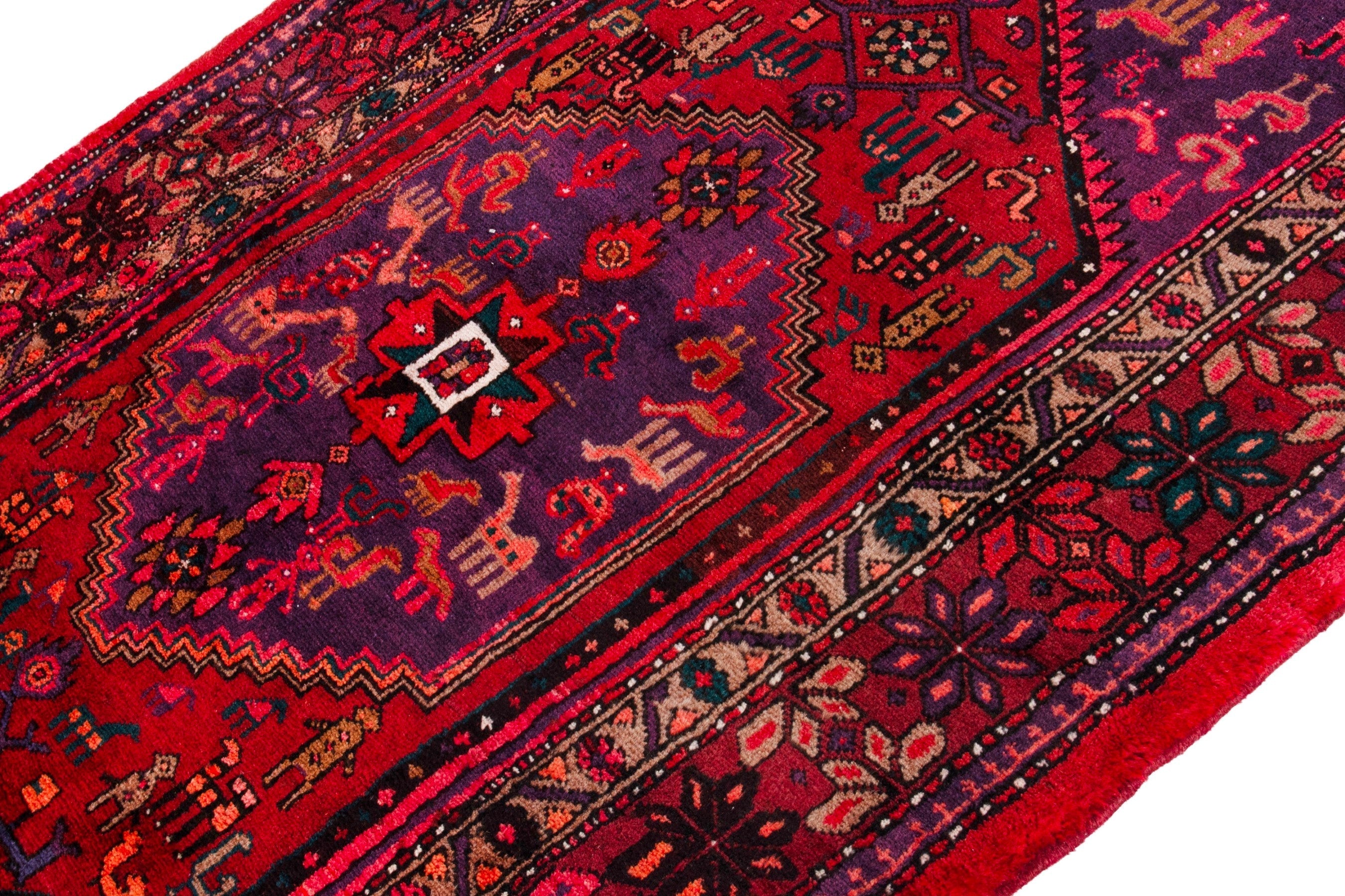 Persian Zanjan accent rug in deep red and burgundy, view 6 of 20