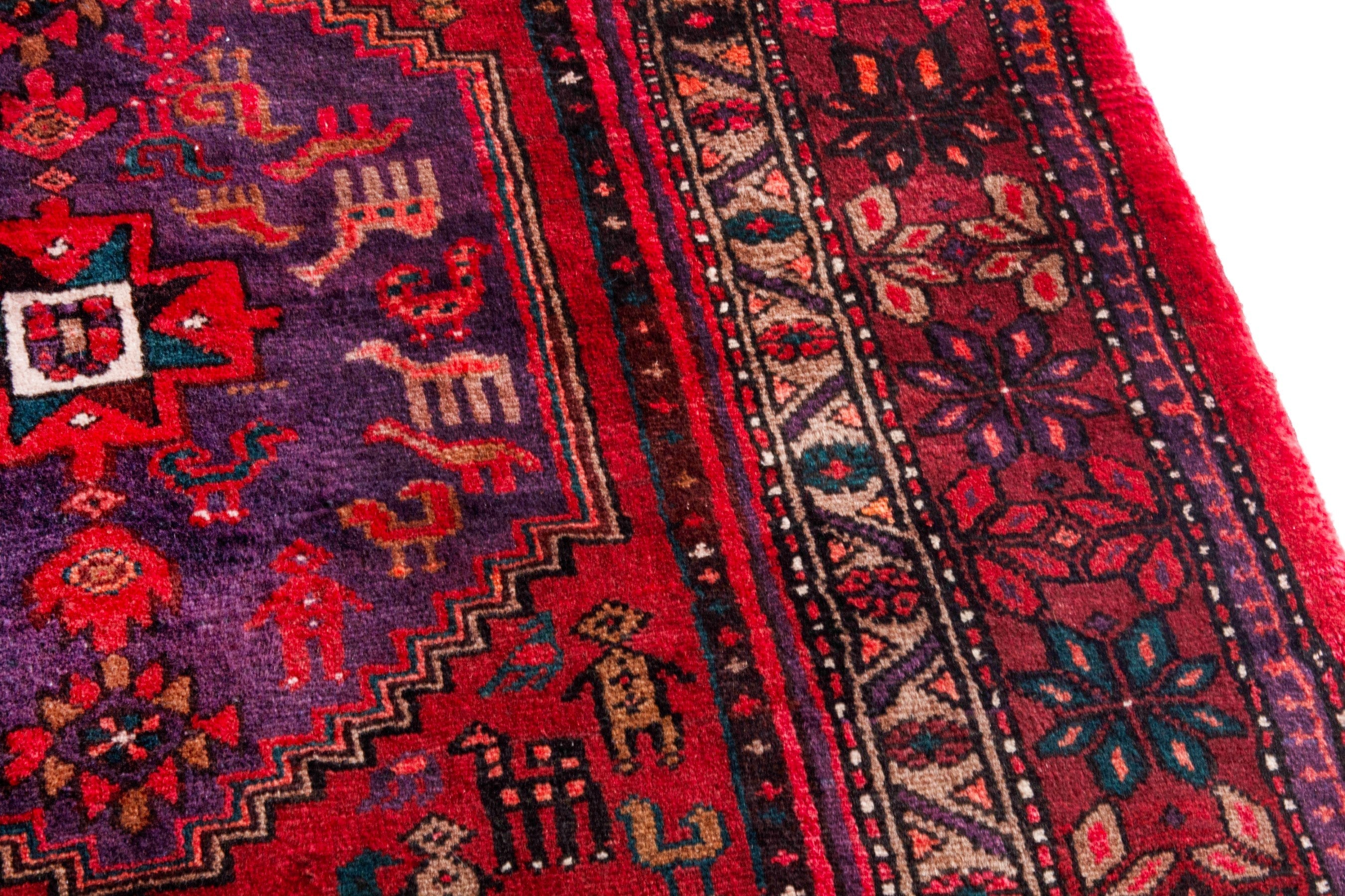 Persian Zanjan accent rug in deep red and burgundy, view 9 of 20