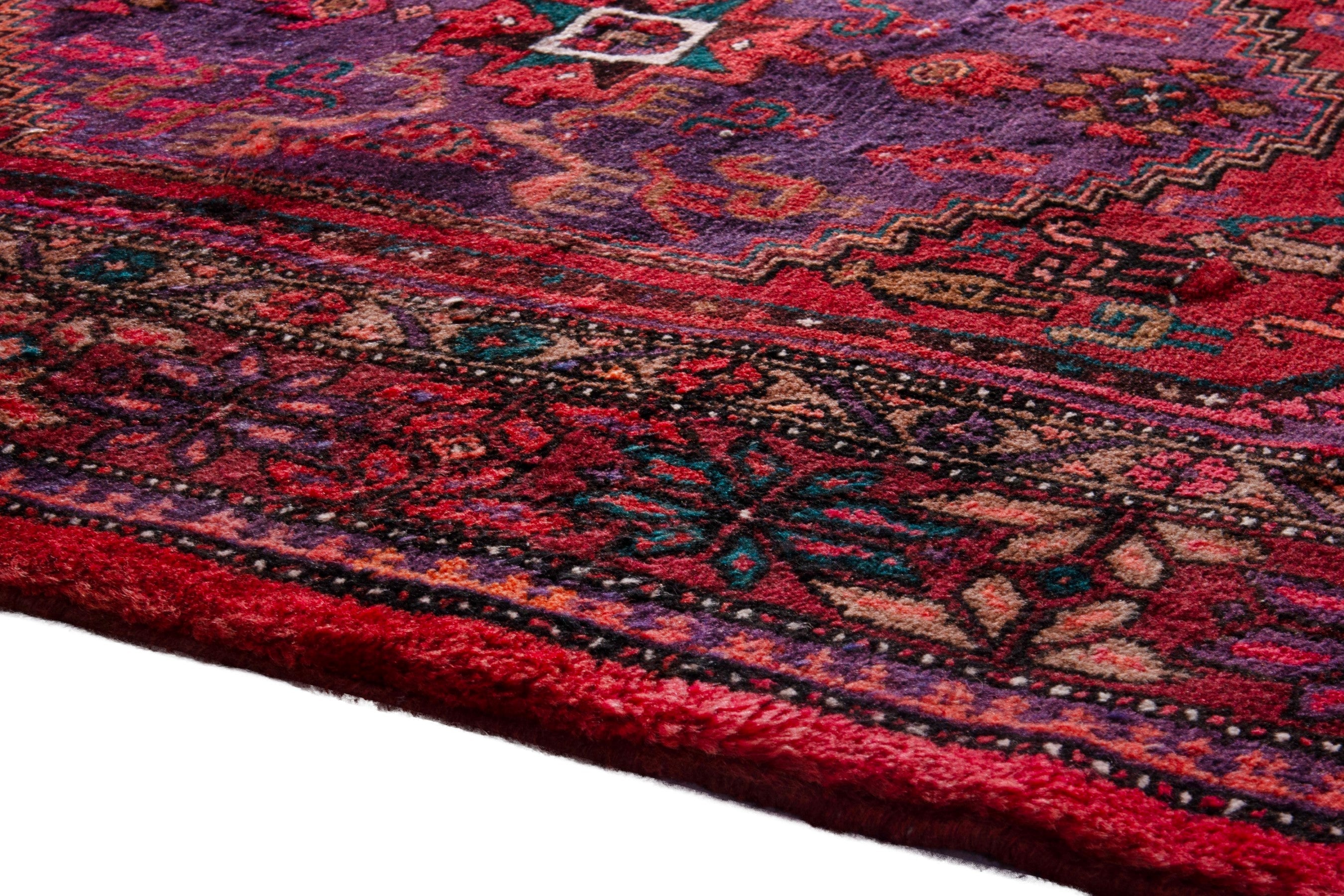 Persian Zanjan accent rug in deep red and burgundy, view 5 of 20