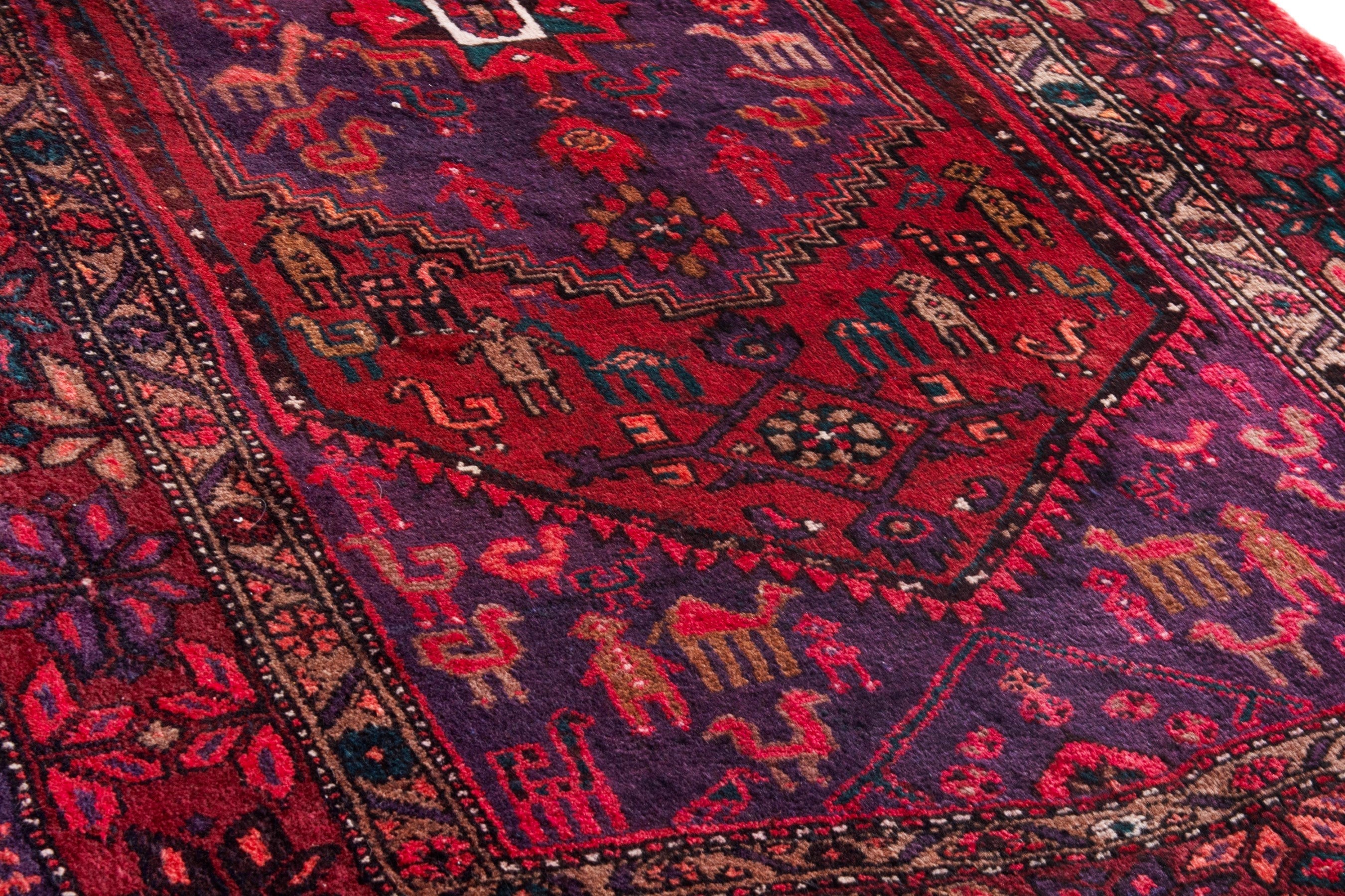 Persian Zanjan accent rug in deep red and burgundy, view 7 of 20
