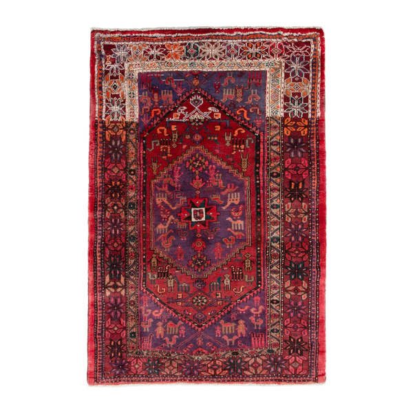 Persian Zanjan accent rug in deep red and burgundy, 4'3" x 6'5"