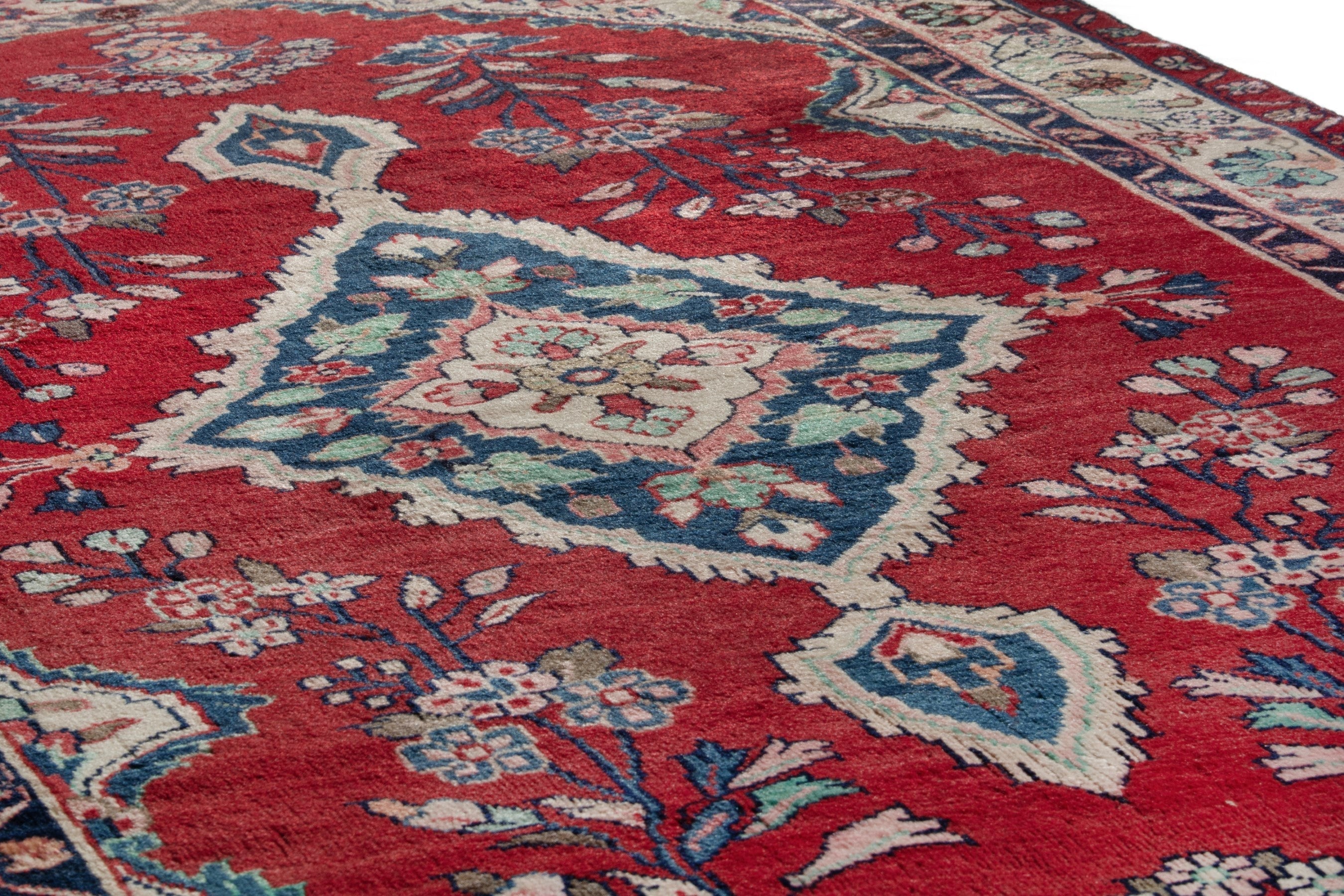 Persian Hamedan accent rug in deep red and ivory, view 8 of 18