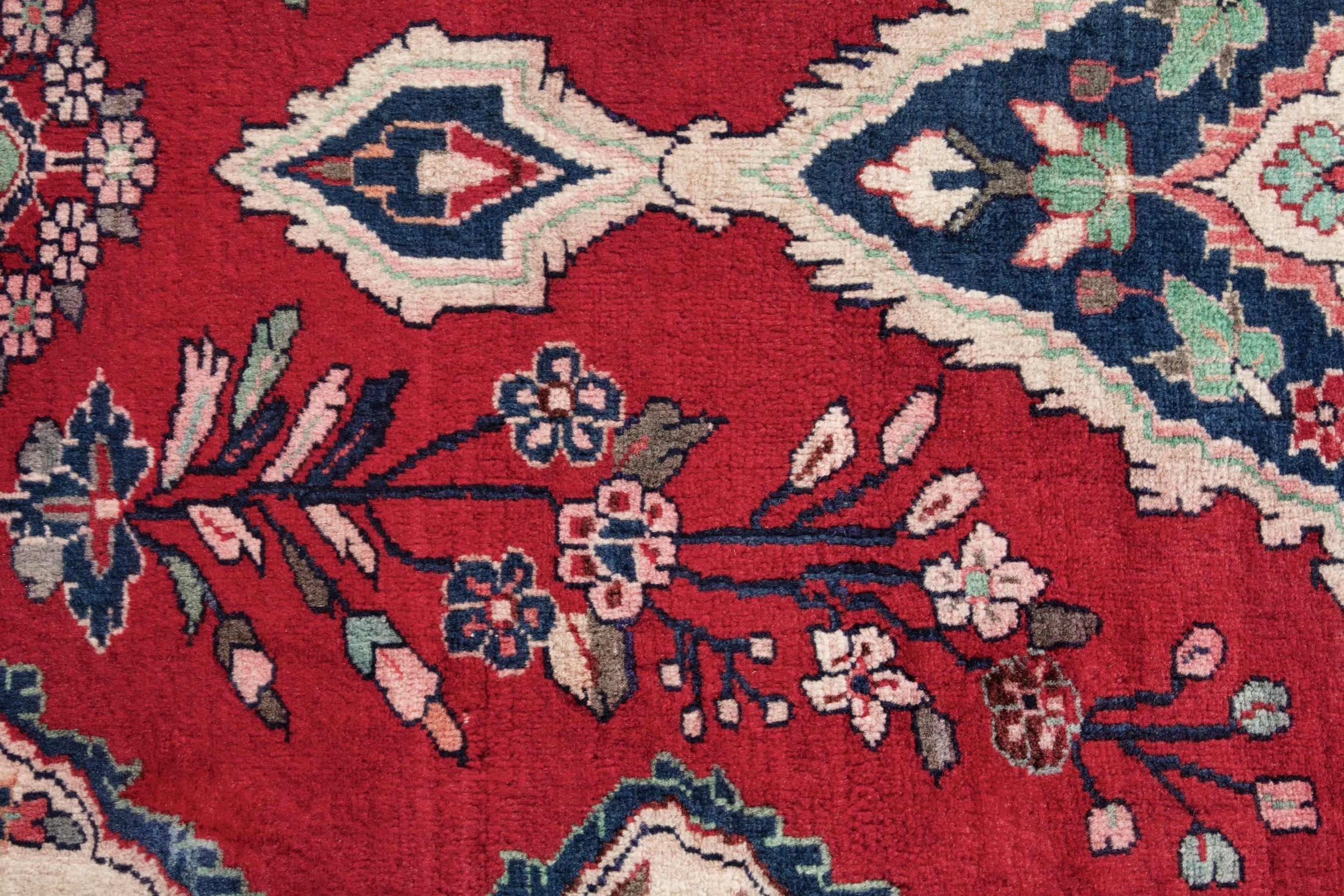 Persian Hamedan accent rug in deep red and ivory, view 12 of 18