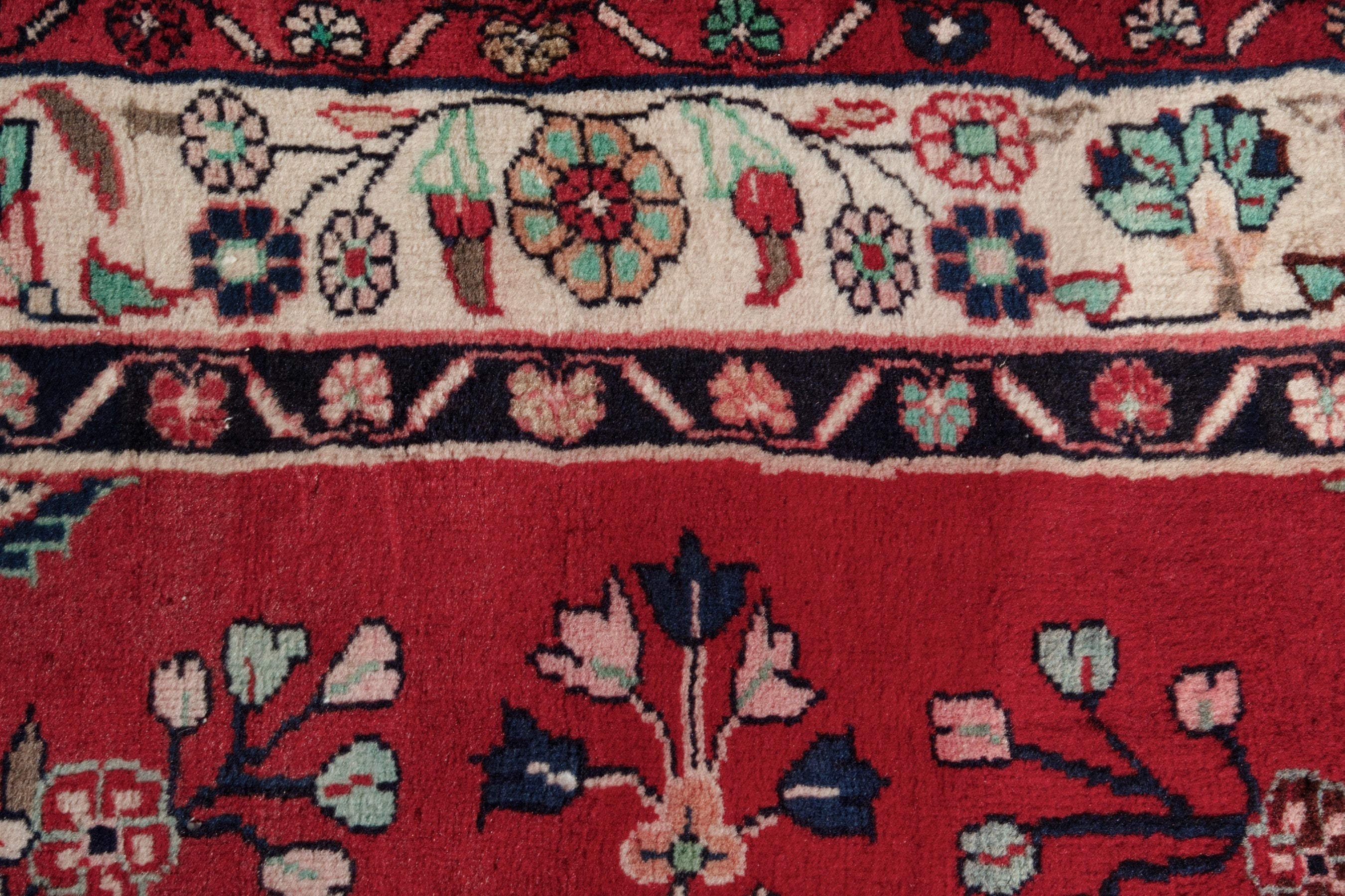 Persian Hamedan accent rug in deep red and ivory, view 11 of 18