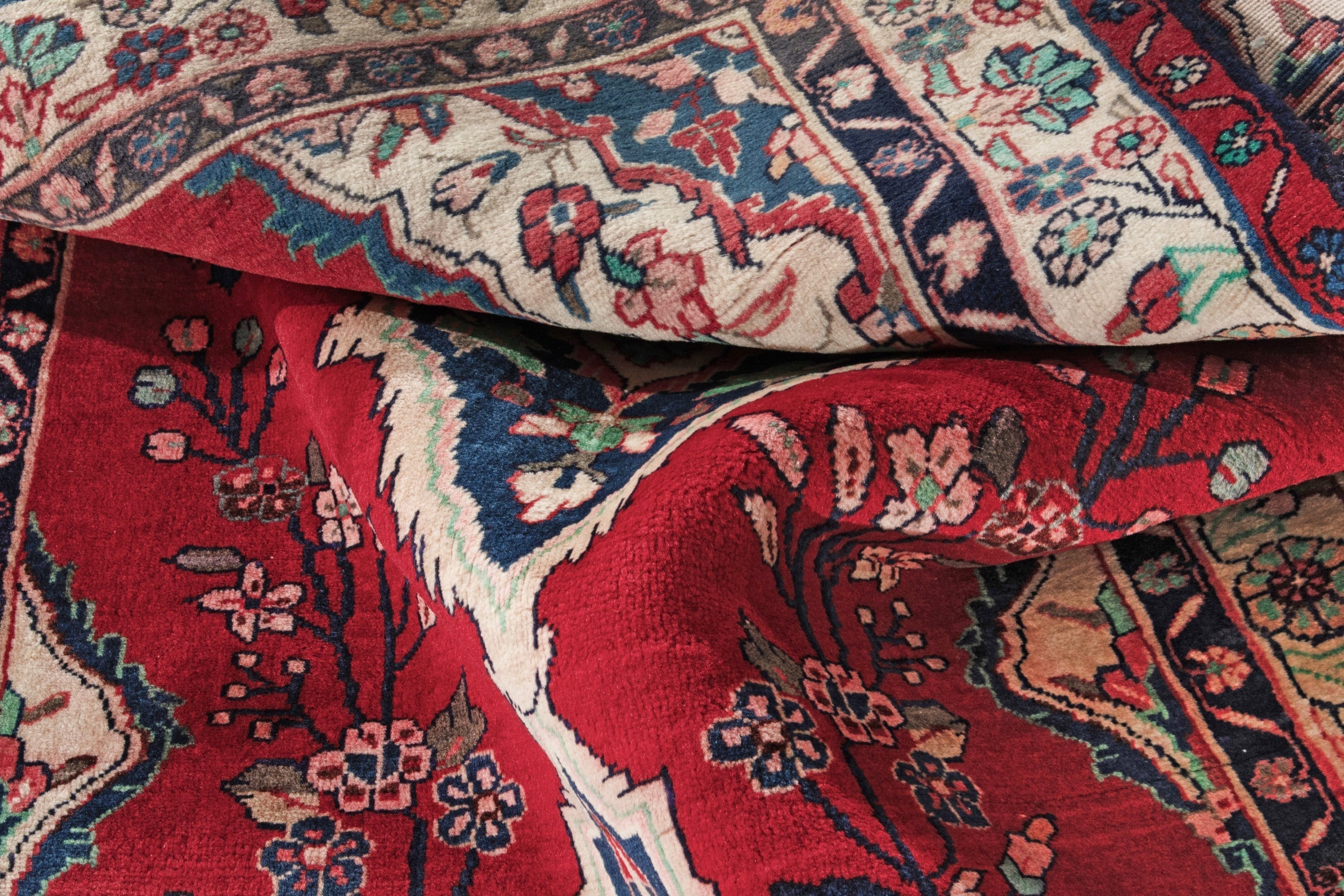 Persian Hamedan accent rug in deep red and ivory, view 16 of 18