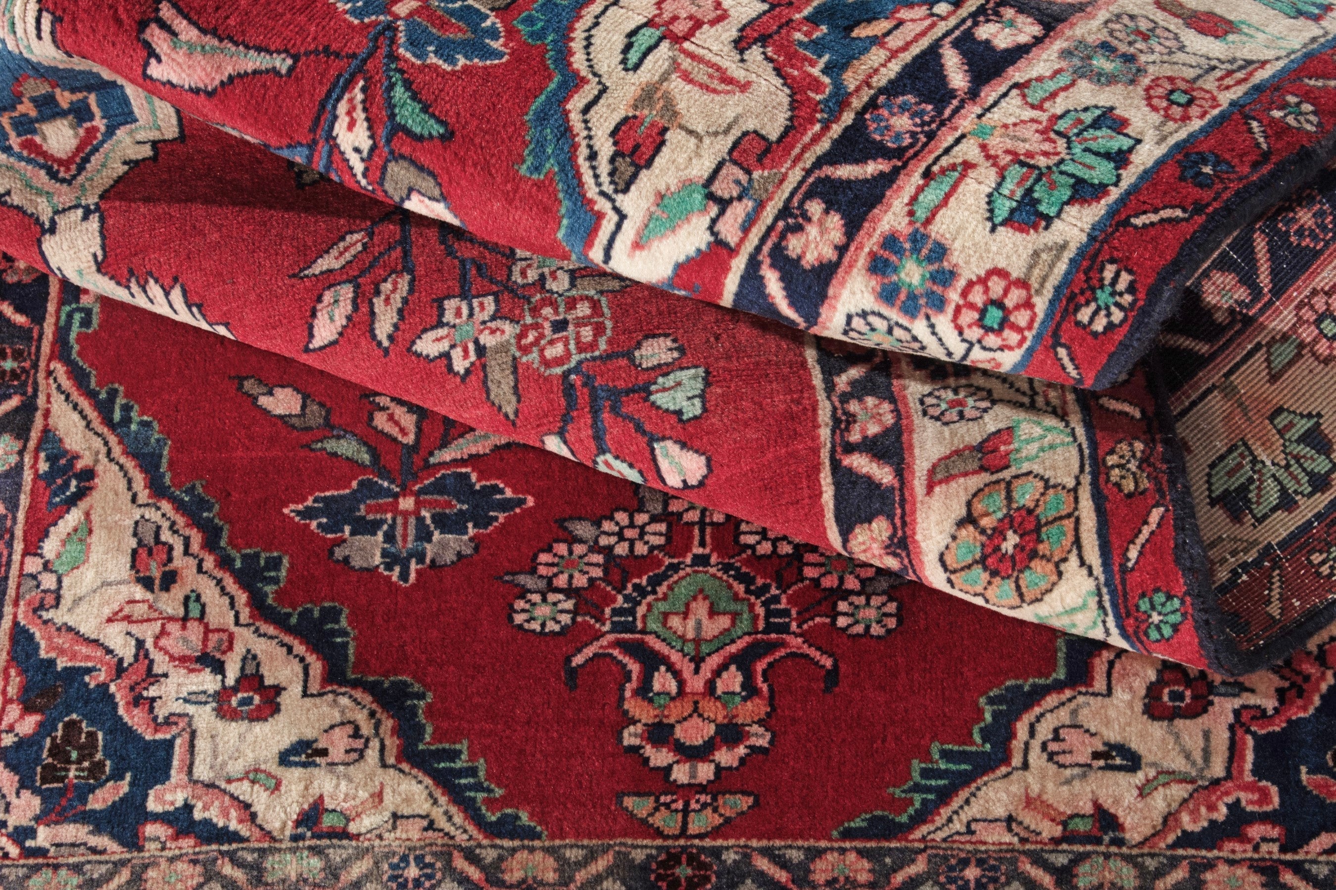 Persian Hamedan accent rug in deep red and ivory, view 17 of 18