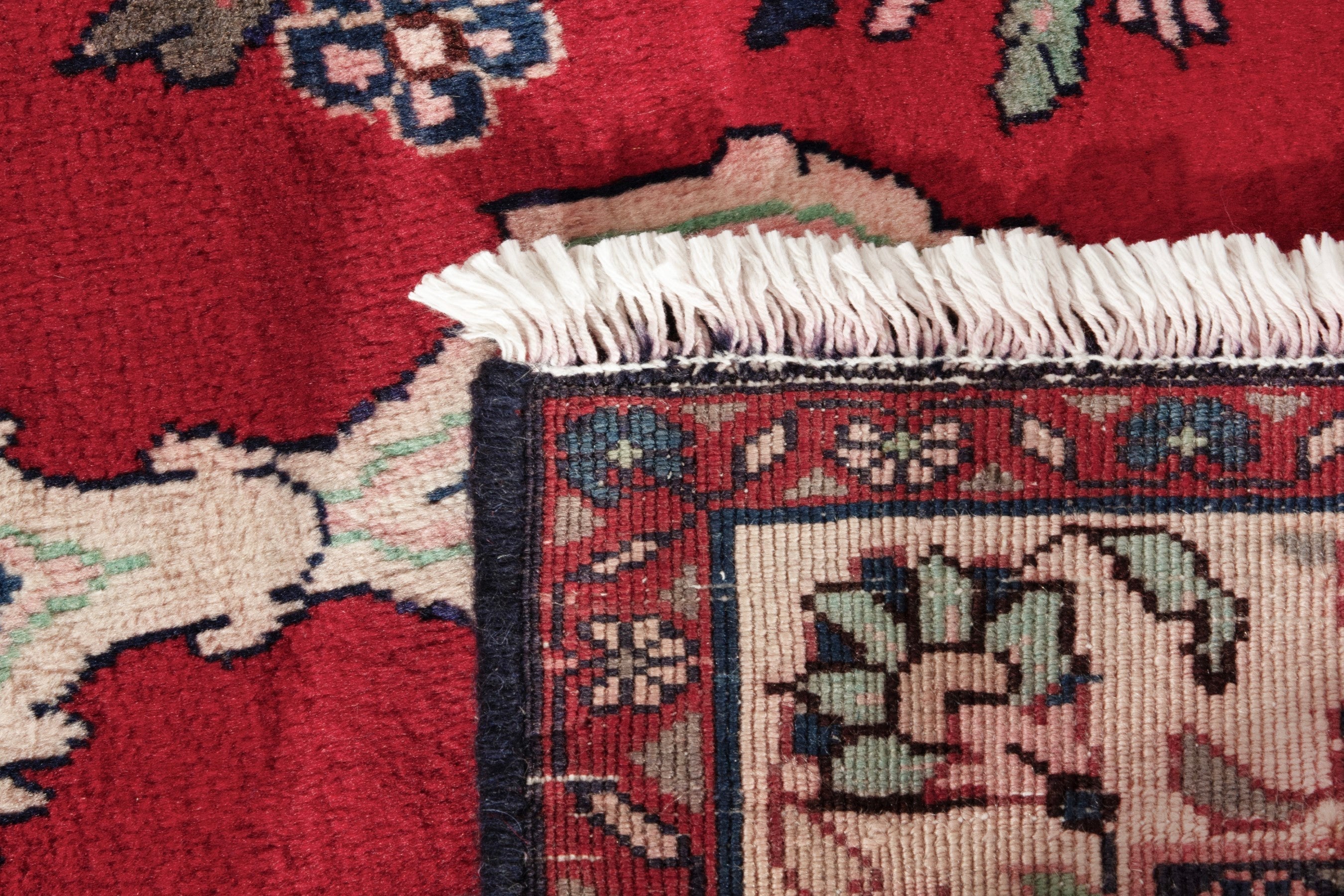 Persian Hamedan accent rug in deep red and ivory, view 18 of 18