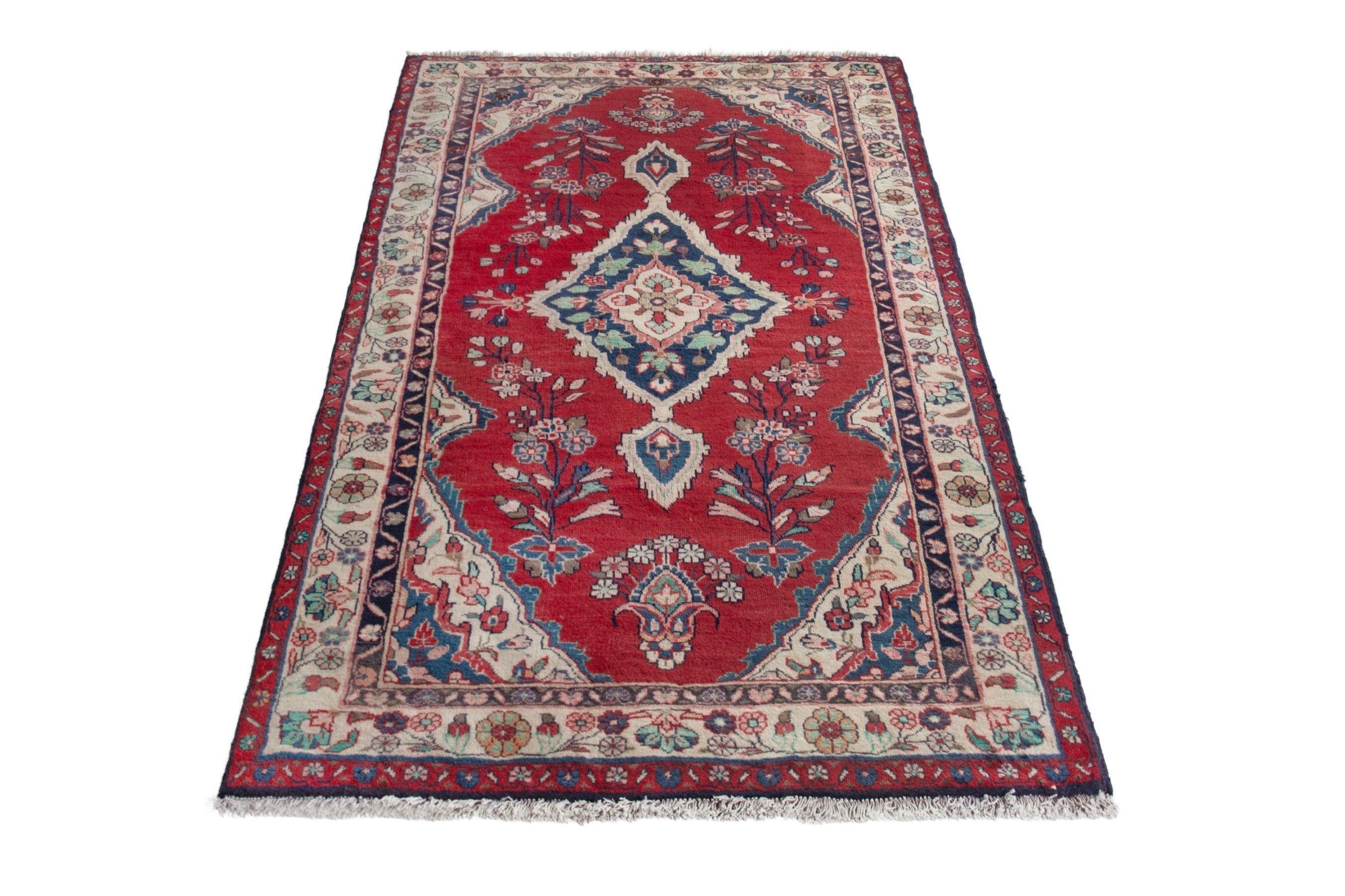 Persian Hamedan accent rug in deep red and ivory, view 2 of 18