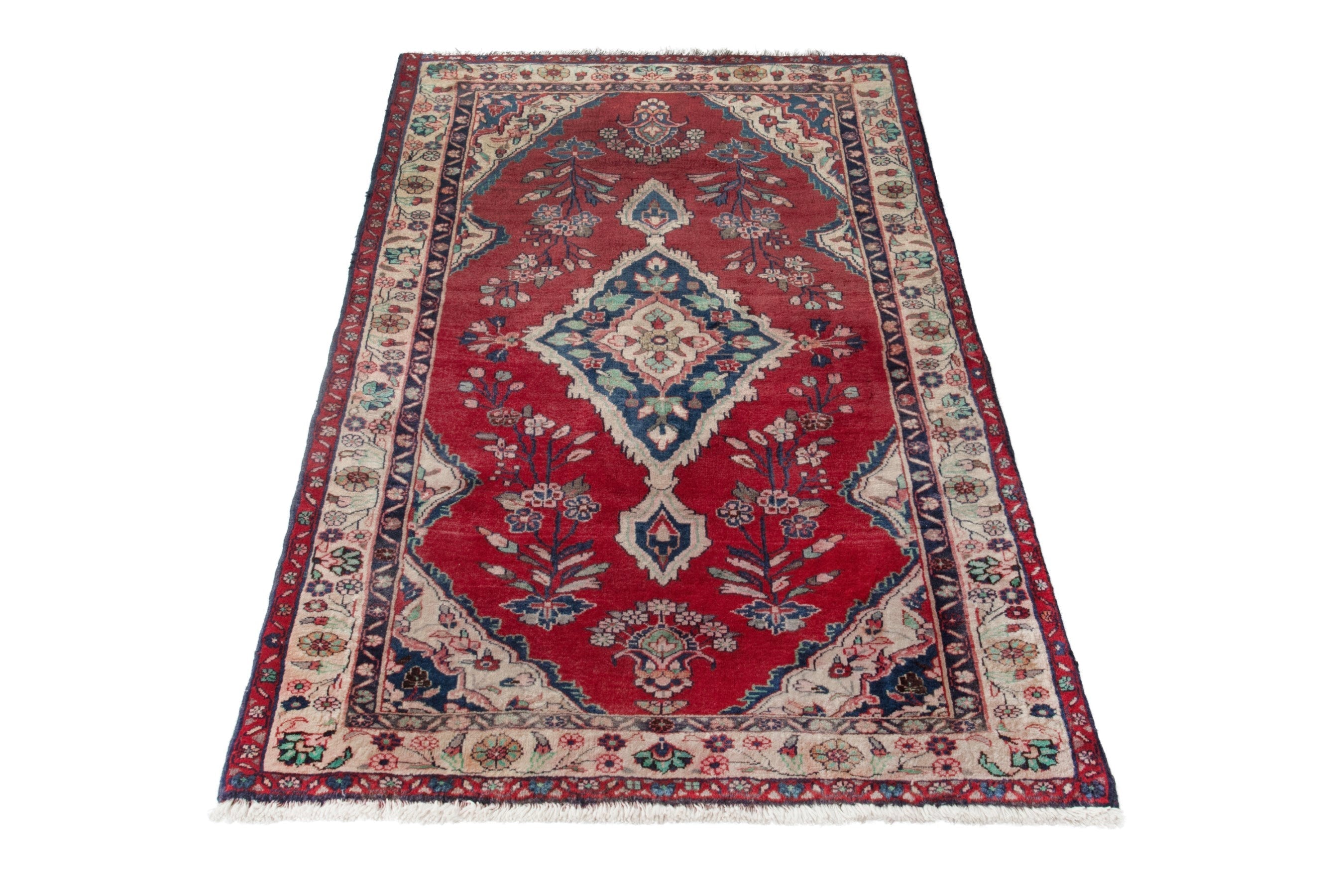Persian Hamedan accent rug in deep red and ivory, view 3 of 18