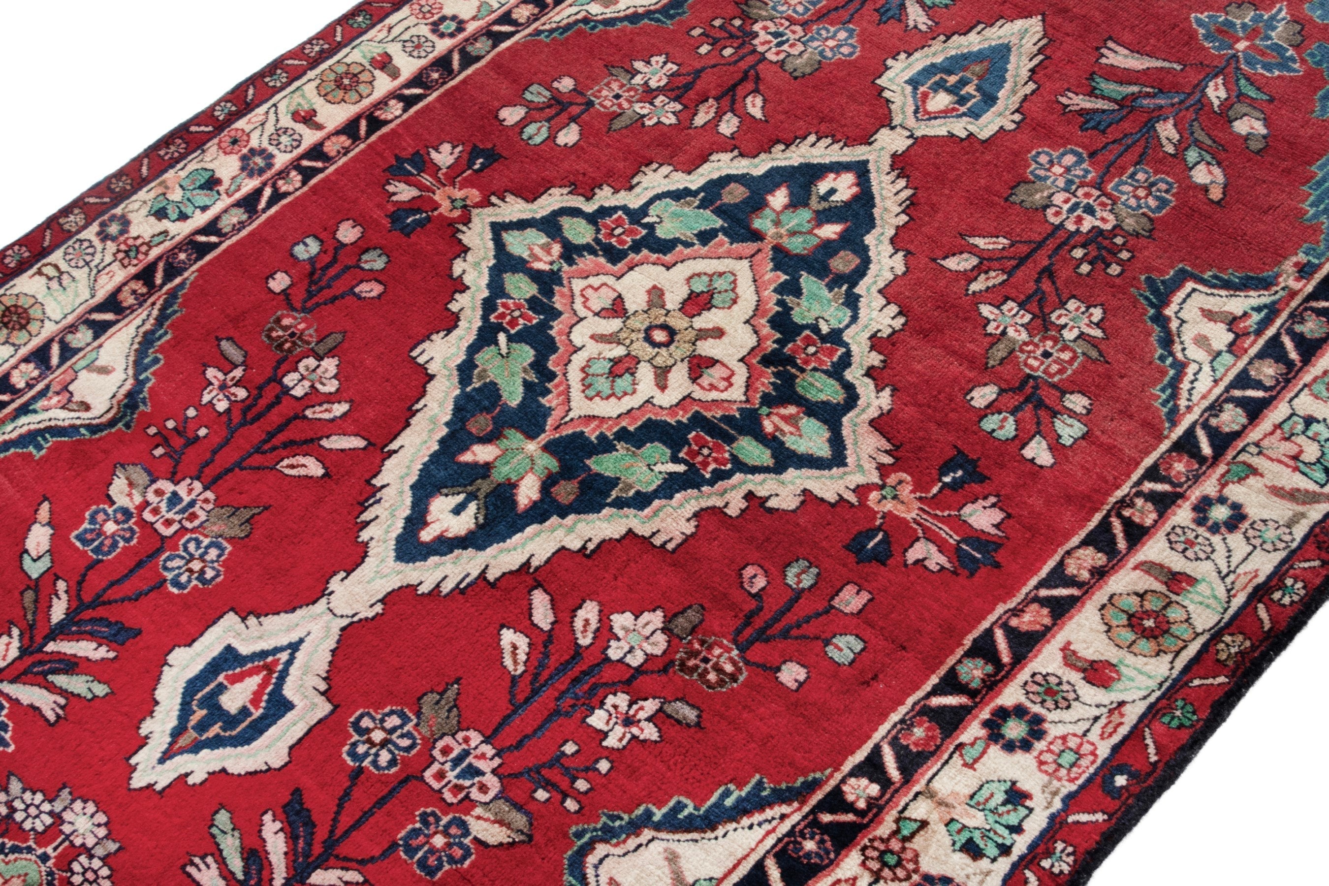 Persian Hamedan accent rug in deep red and ivory, view 6 of 18