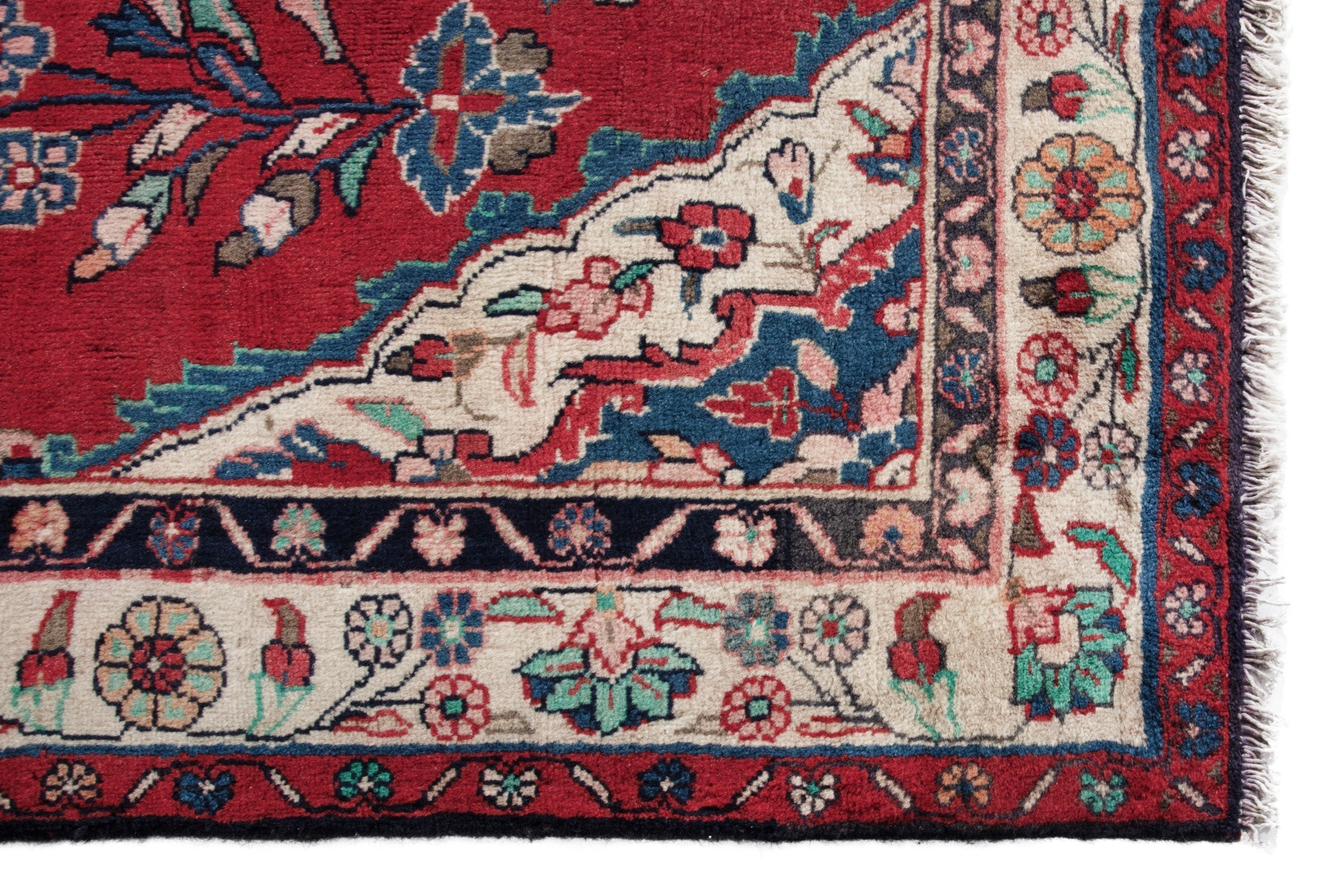 Persian Hamedan accent rug in deep red and ivory, view 10 of 18