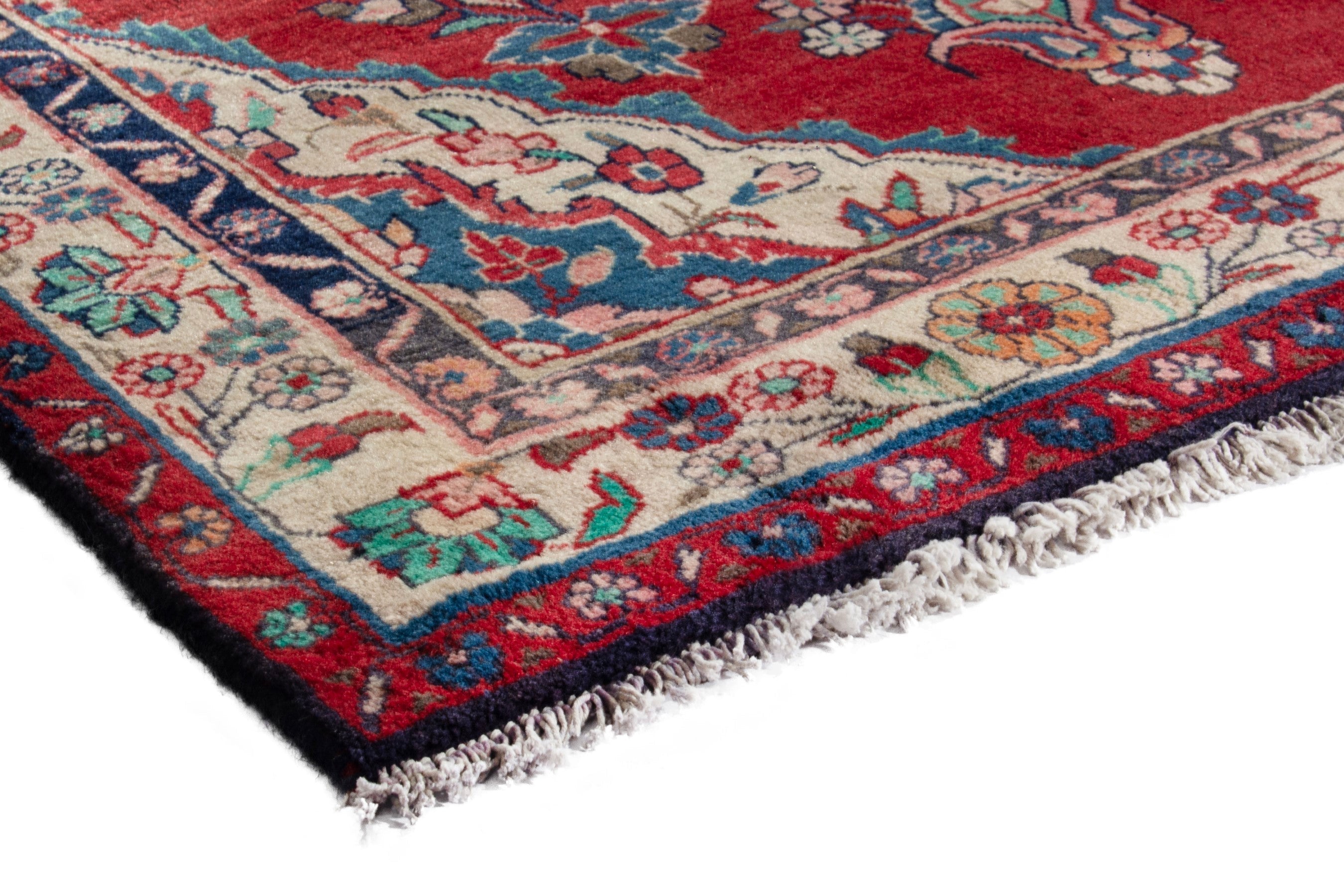 Persian Hamedan accent rug in deep red and ivory, view 4 of 18