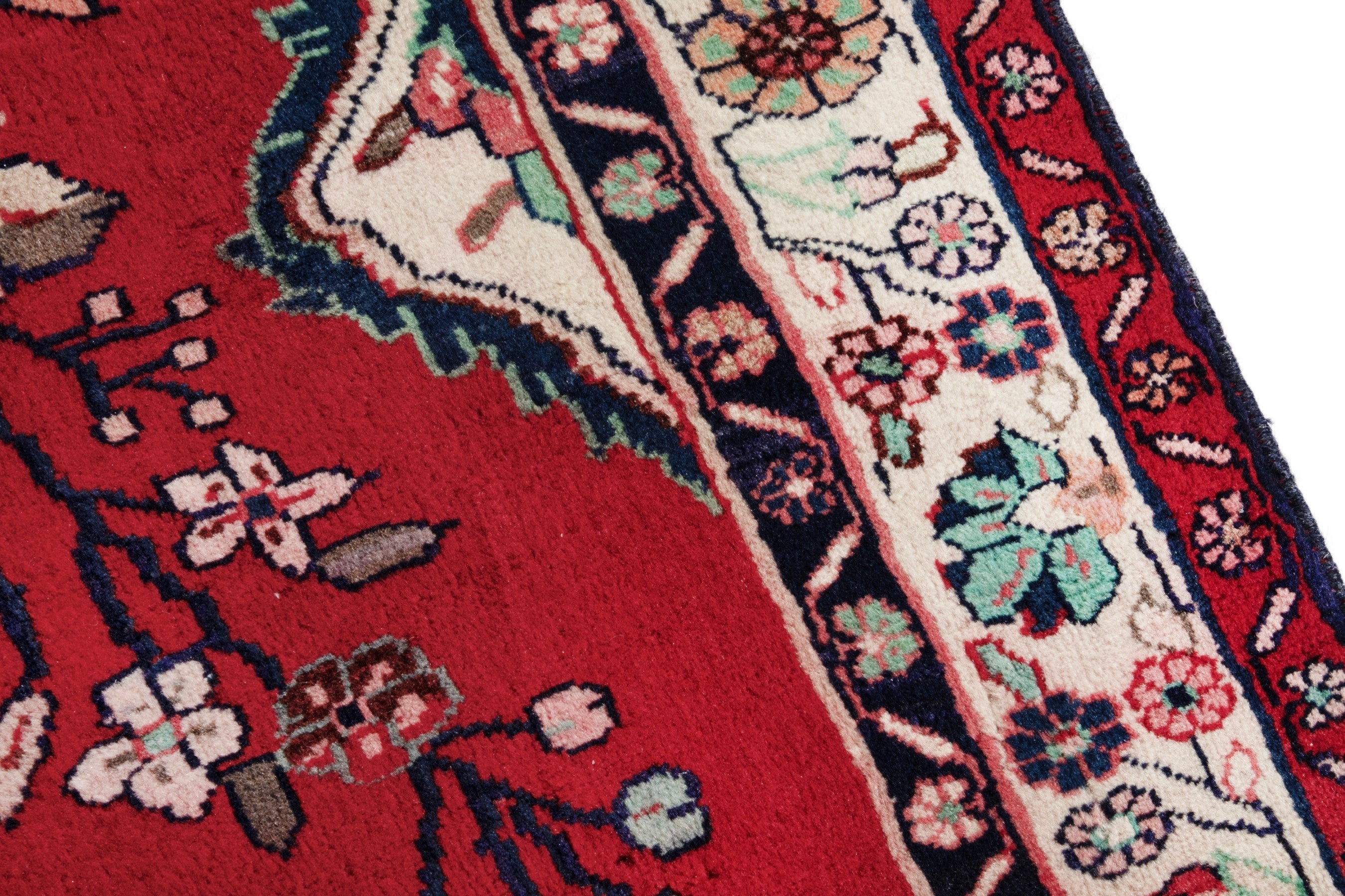 Persian Hamedan accent rug in deep red and ivory, view 9 of 18