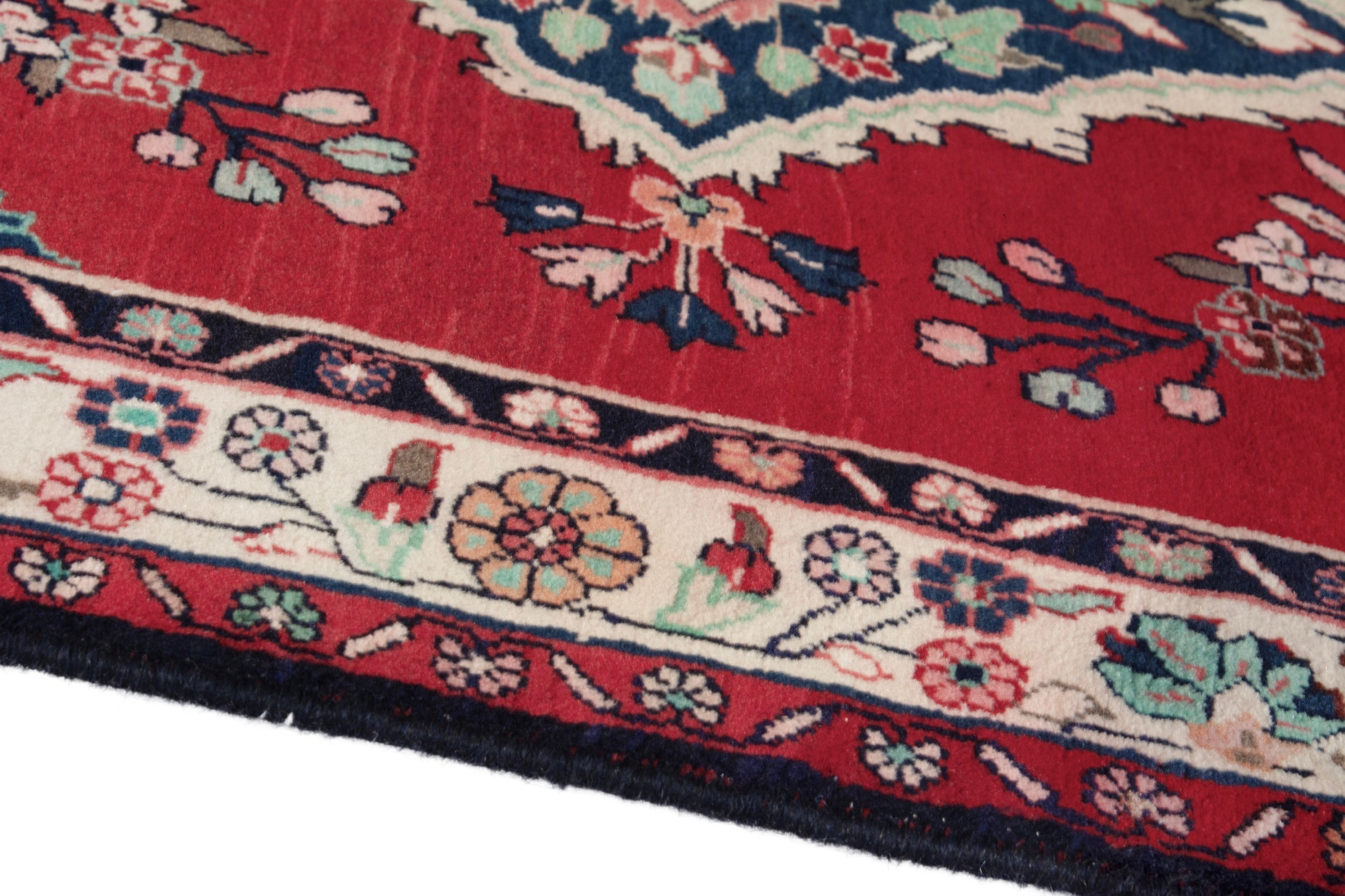 Persian Hamedan accent rug in deep red and ivory, view 5 of 18