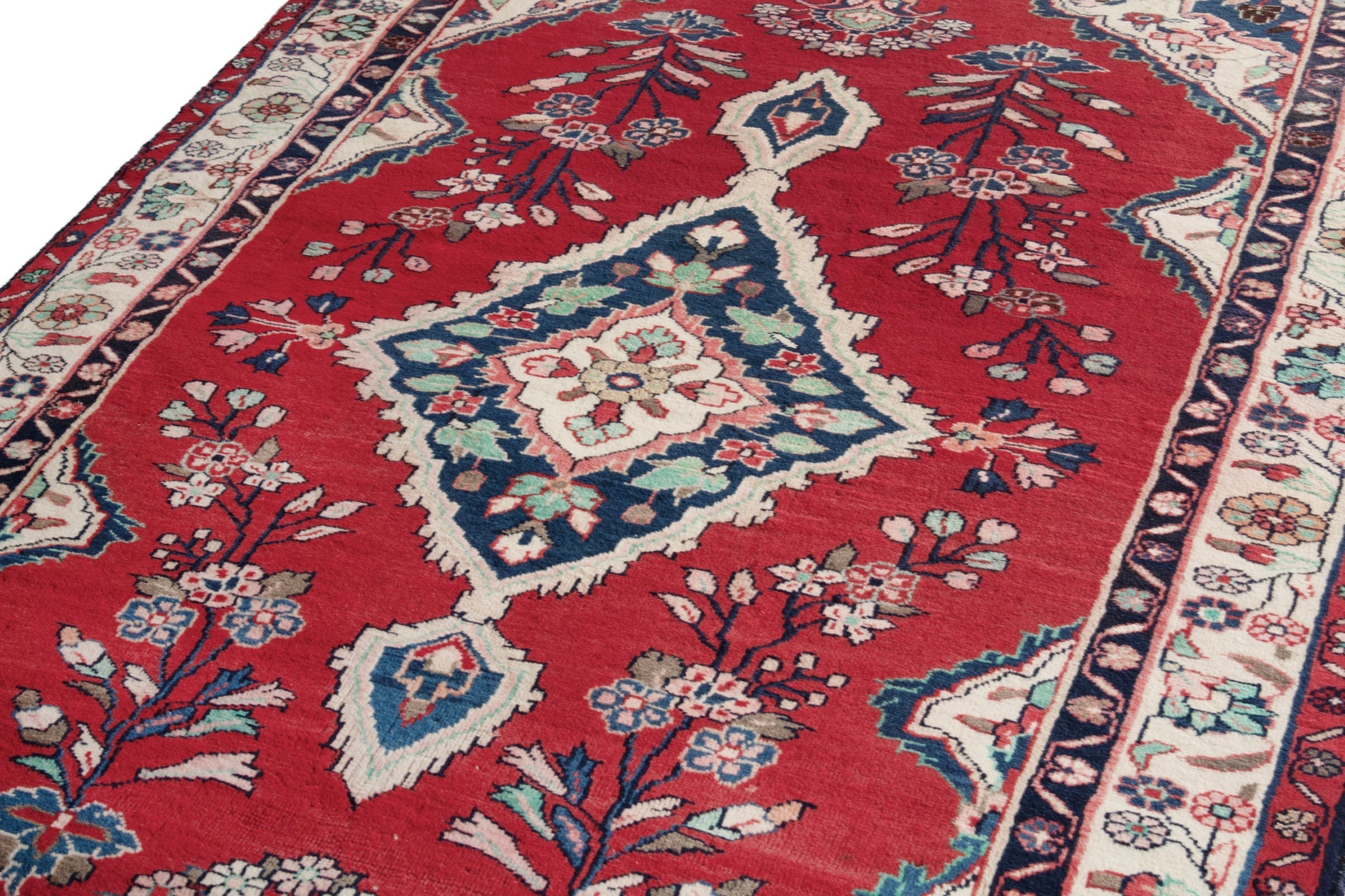 Persian Hamedan accent rug in deep red and ivory, view 7 of 18