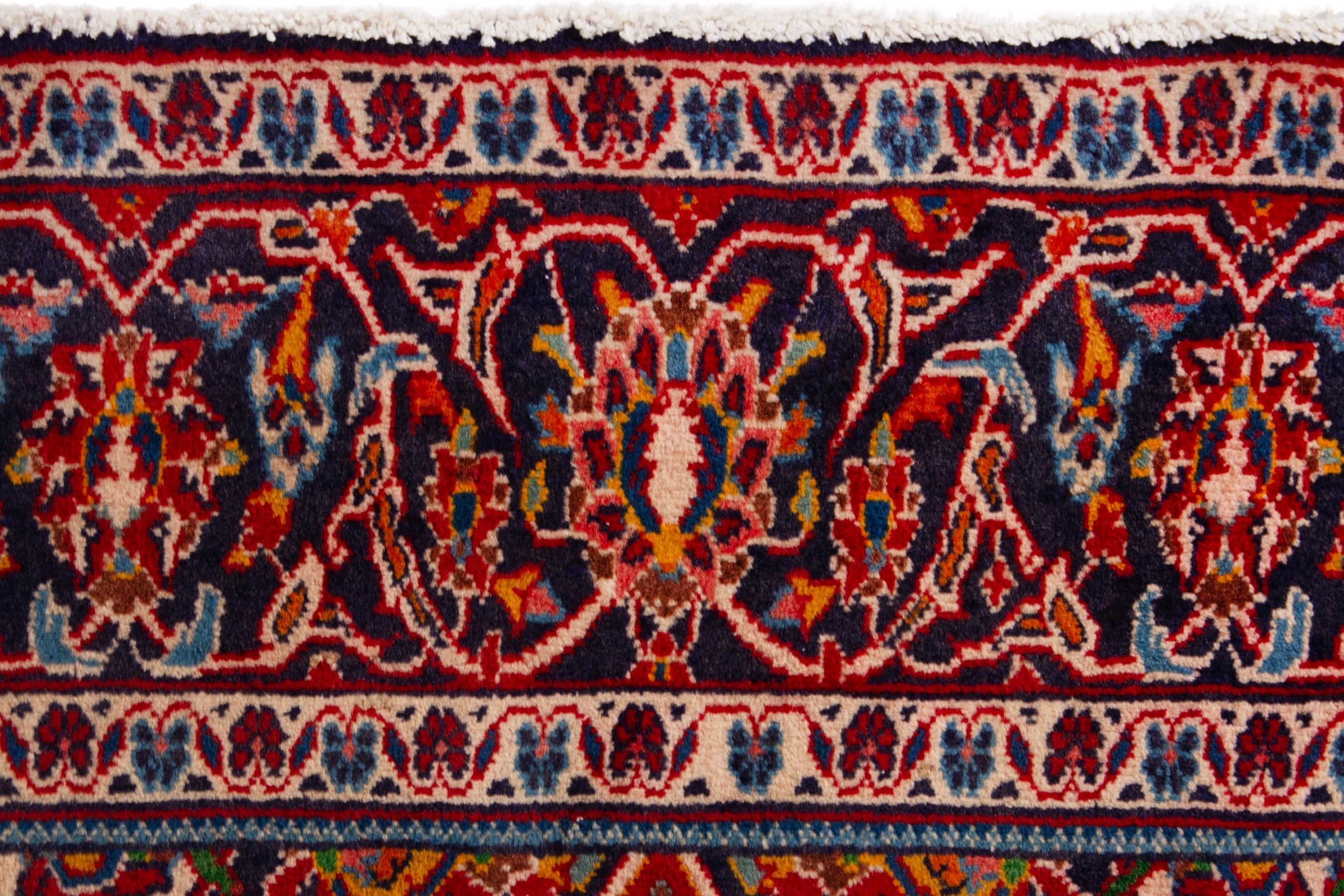 Persian Kashan area rug in deep red and navy, view 11 of 18