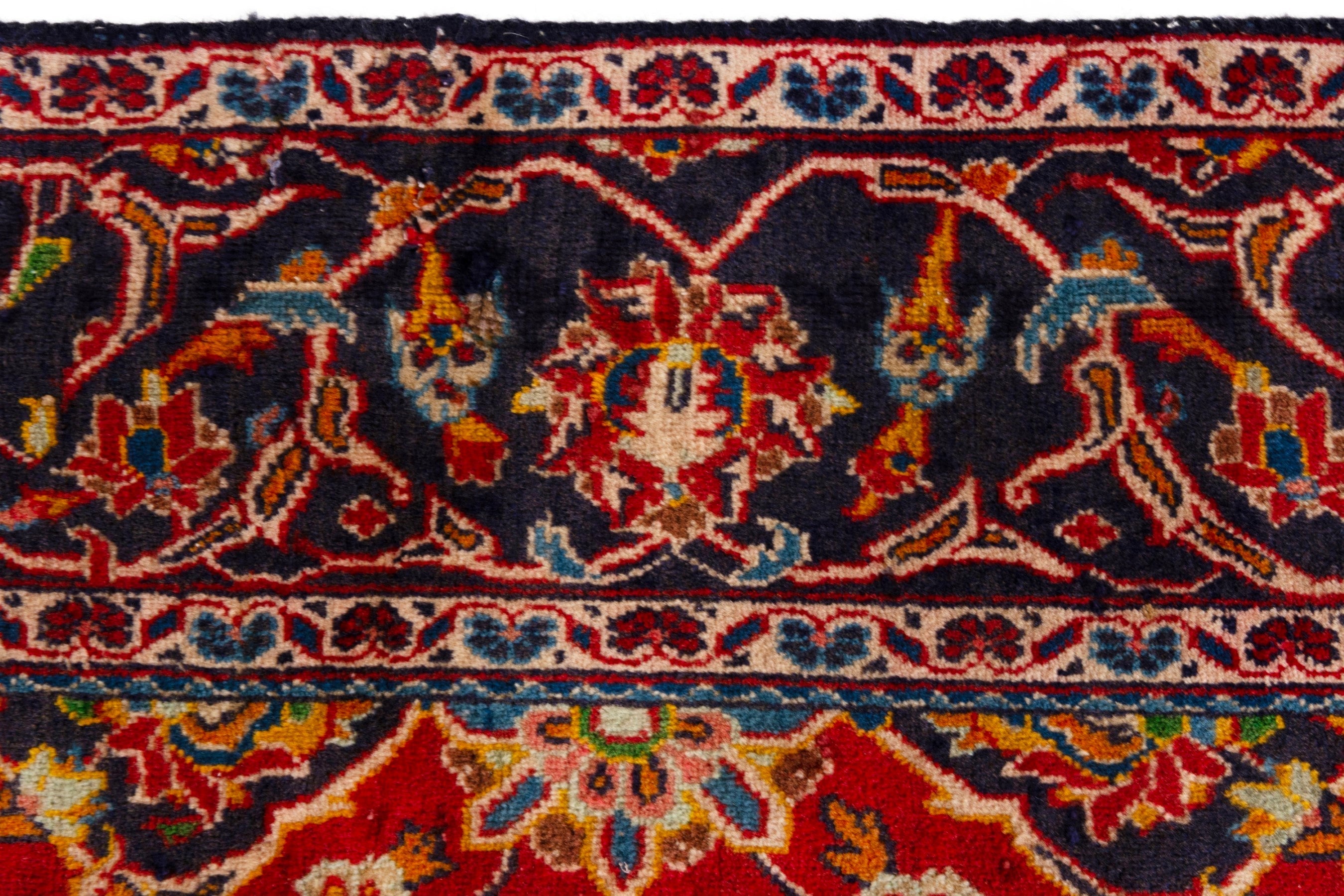 Persian Kashan area rug in deep red and navy, view 12 of 18