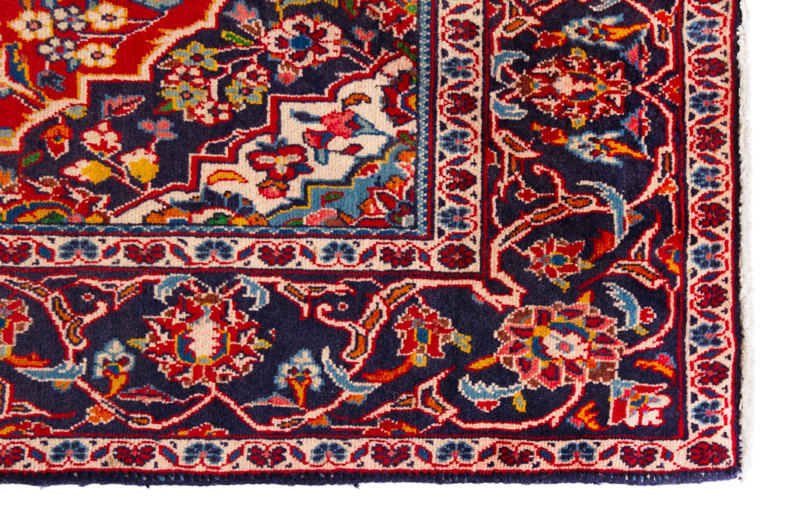 Persian Kashan area rug in deep red and navy, view 10 of 18