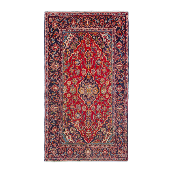 Persian Kashan area rug in deep red and navy, 3'8" x 6'11"