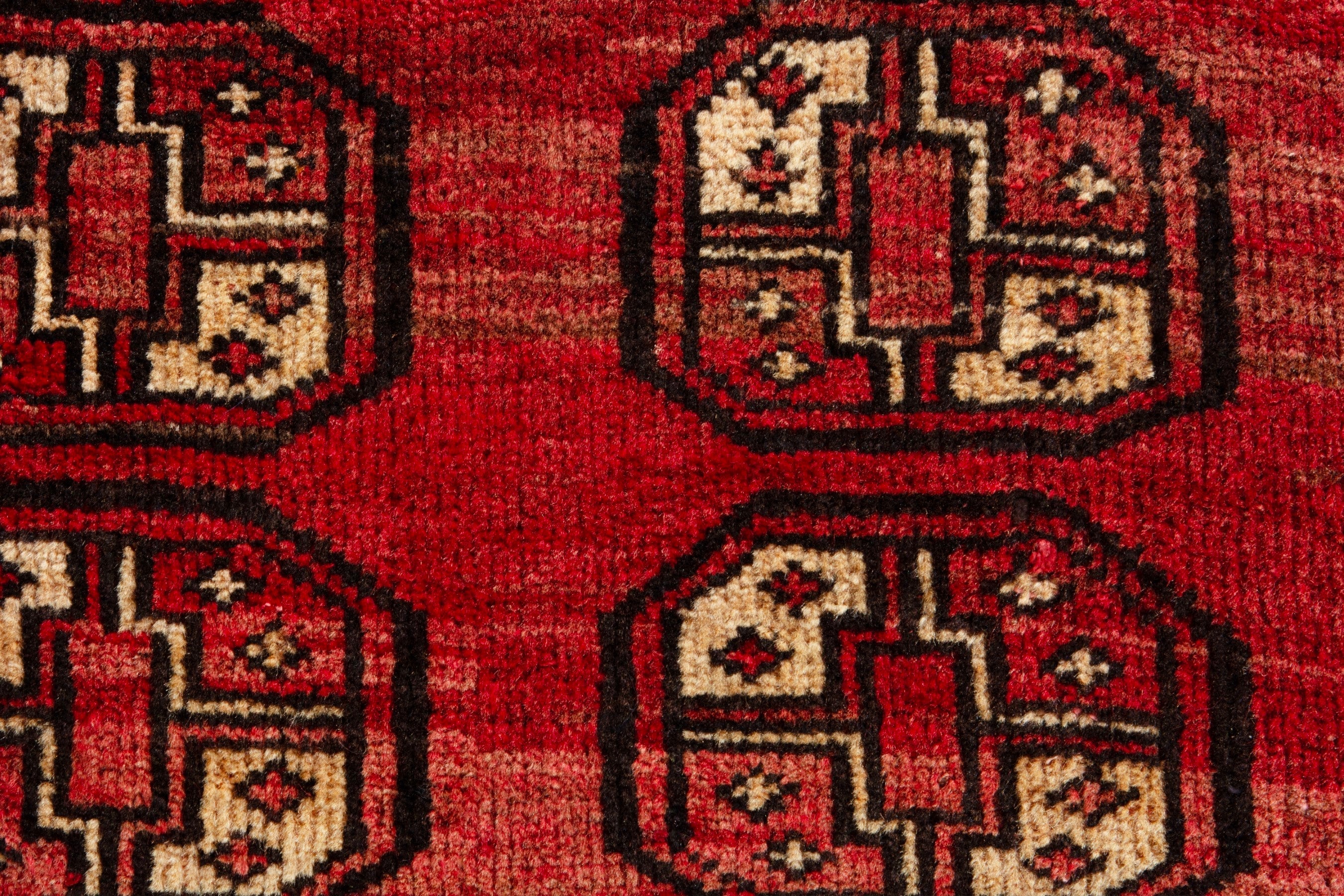 Persian Baluch runner rug in deep red and antique gold, view 12 of 16