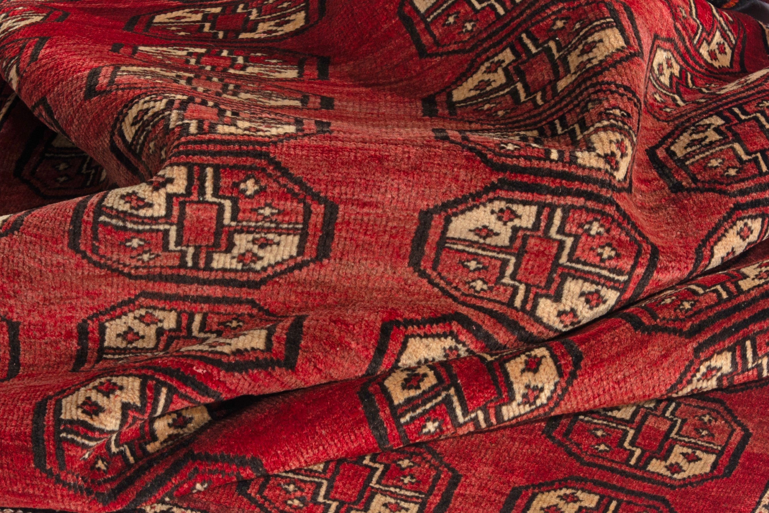 Persian Baluch runner rug in deep red and antique gold, view 15 of 16