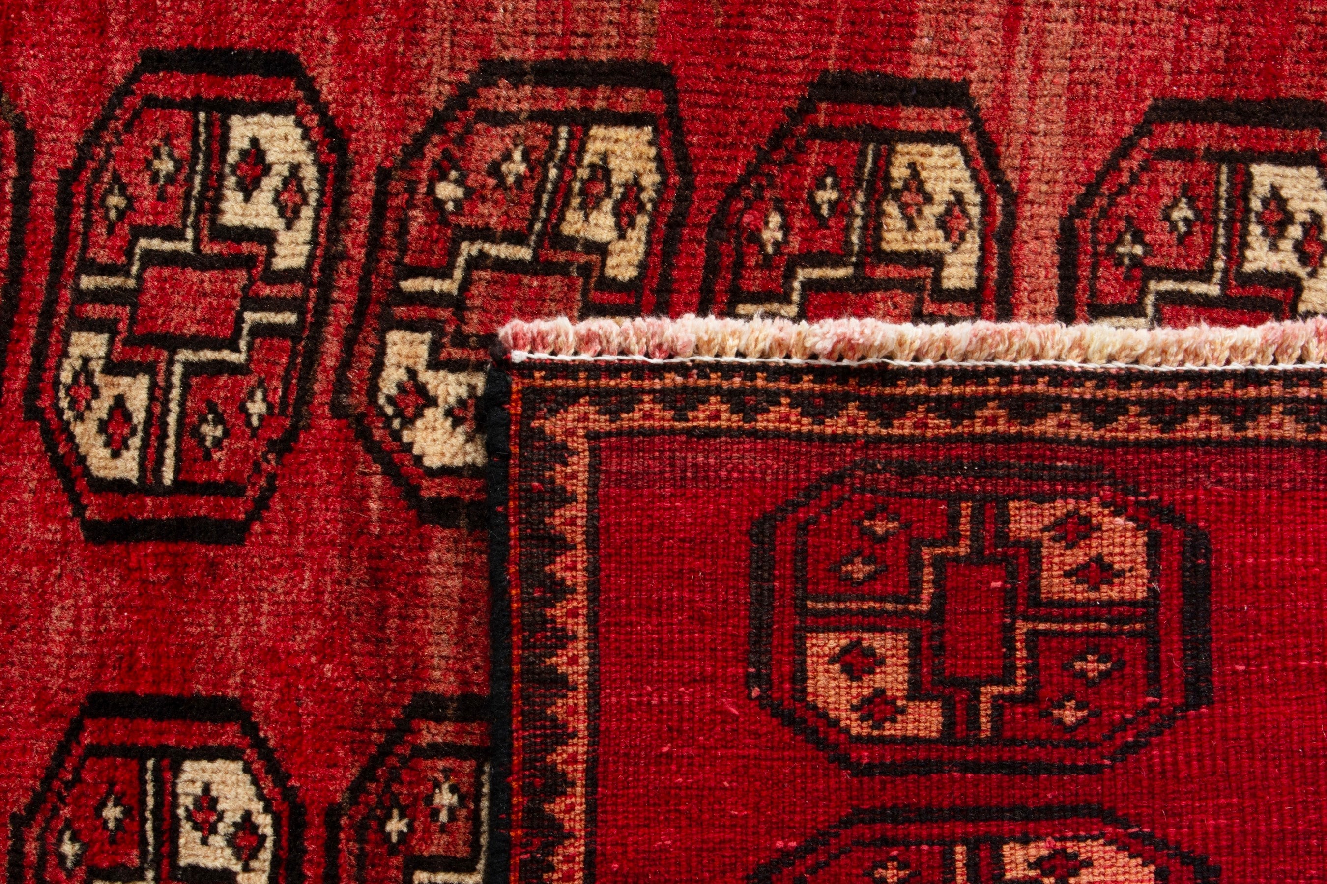 Persian Baluch runner rug in deep red and antique gold, view 13 of 16