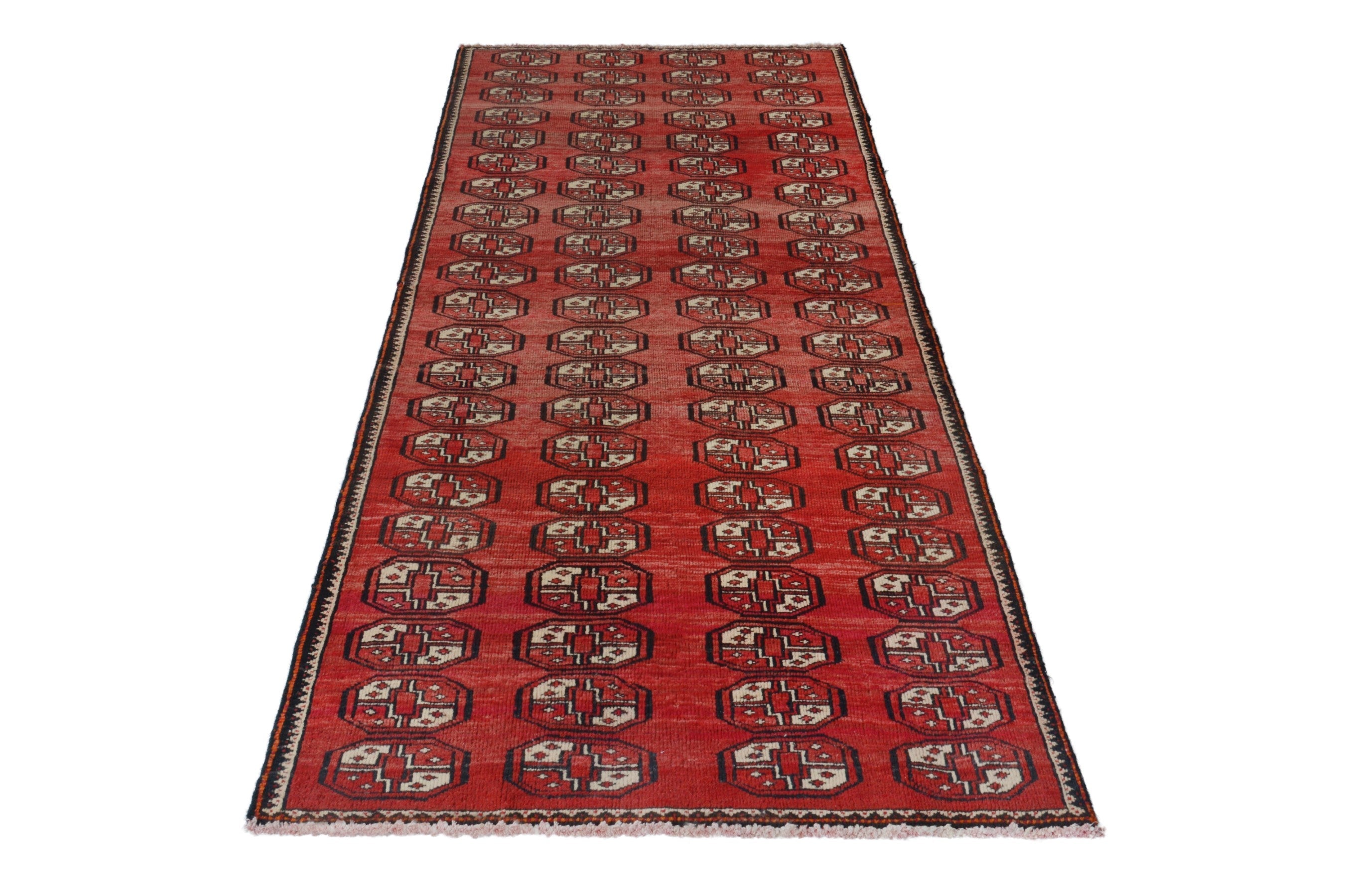 Persian Baluch runner rug in deep red and antique gold, view 3 of 16