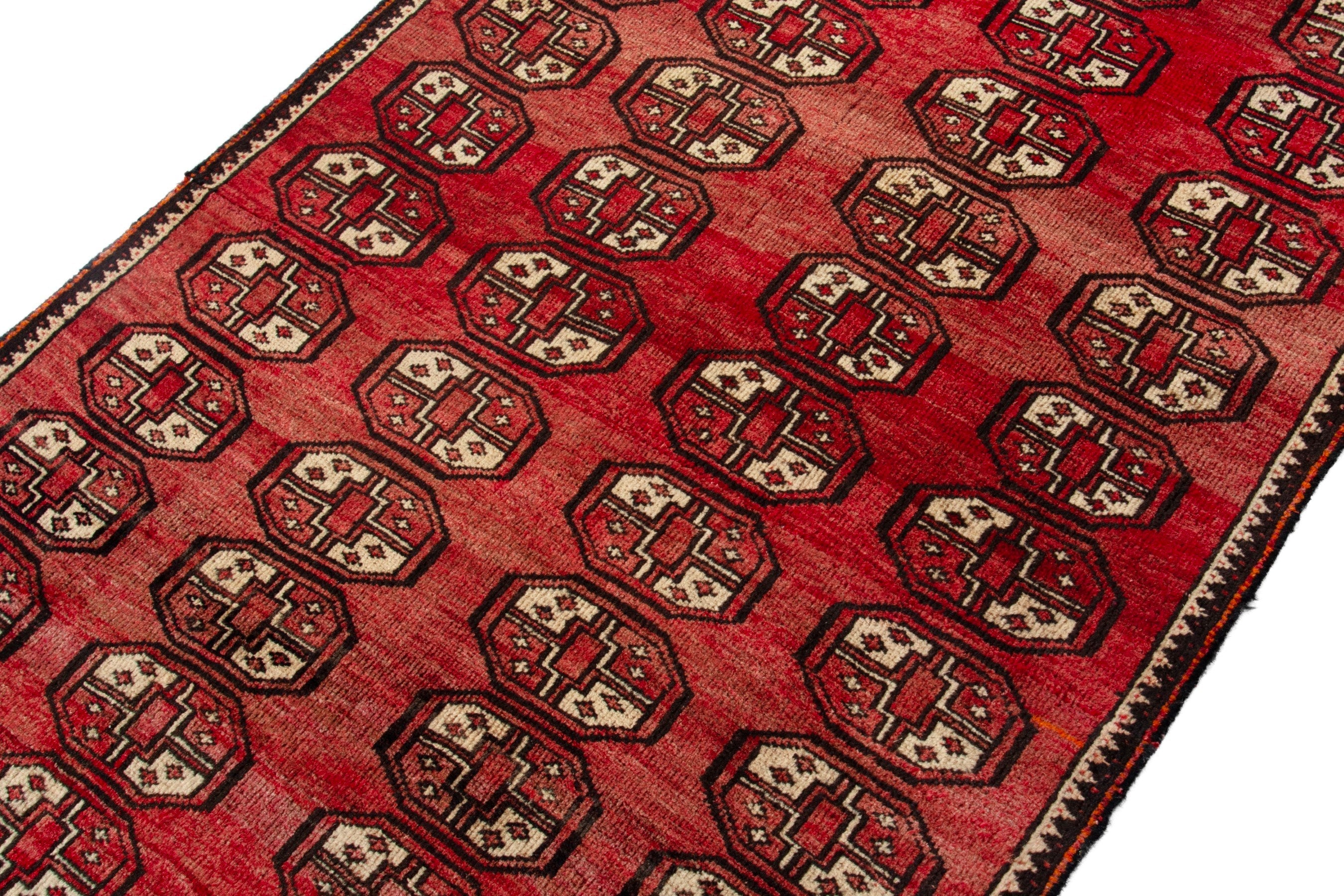 Persian Baluch runner rug in deep red and antique gold, view 6 of 16