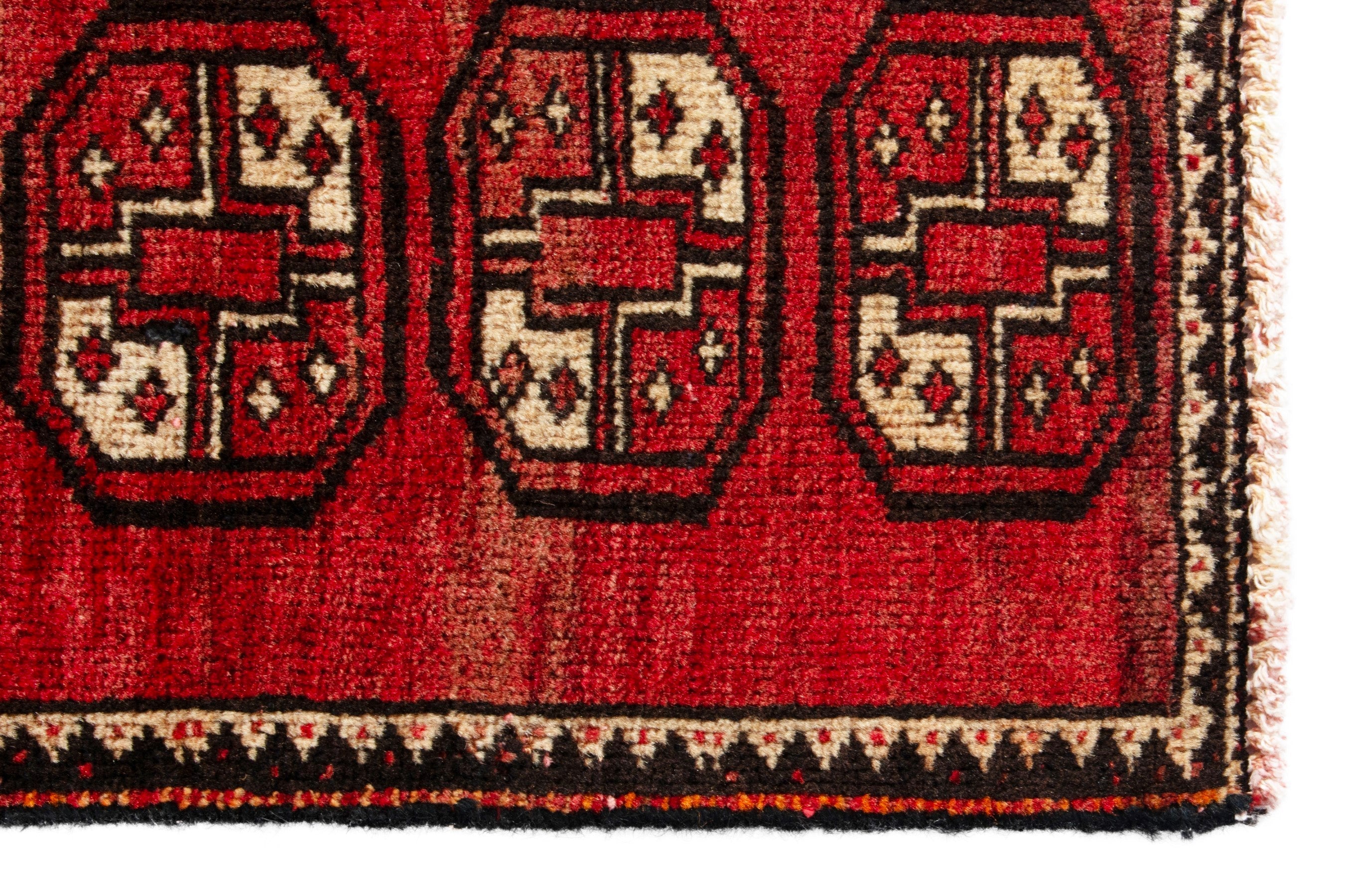 Persian Baluch runner rug in deep red and antique gold, view 10 of 16
